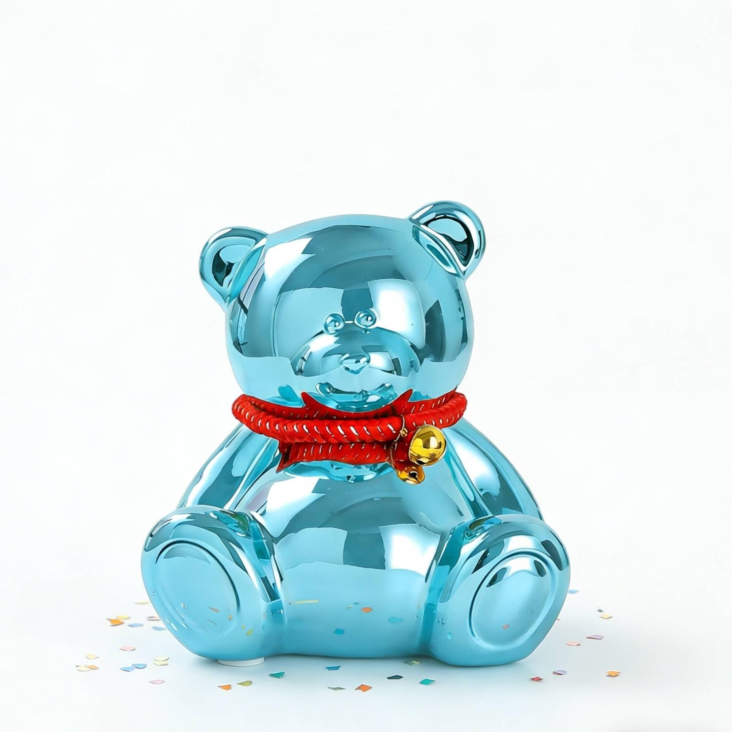 SOBEIT 7.36-Inch Blue Bear Piggy Bank | Ceramic, Shiny Plating
