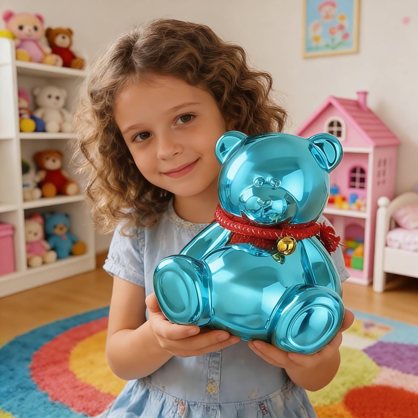 SOBEIT 7.36-Inch Blue Bear Piggy Bank | Ceramic, Shiny Plating
