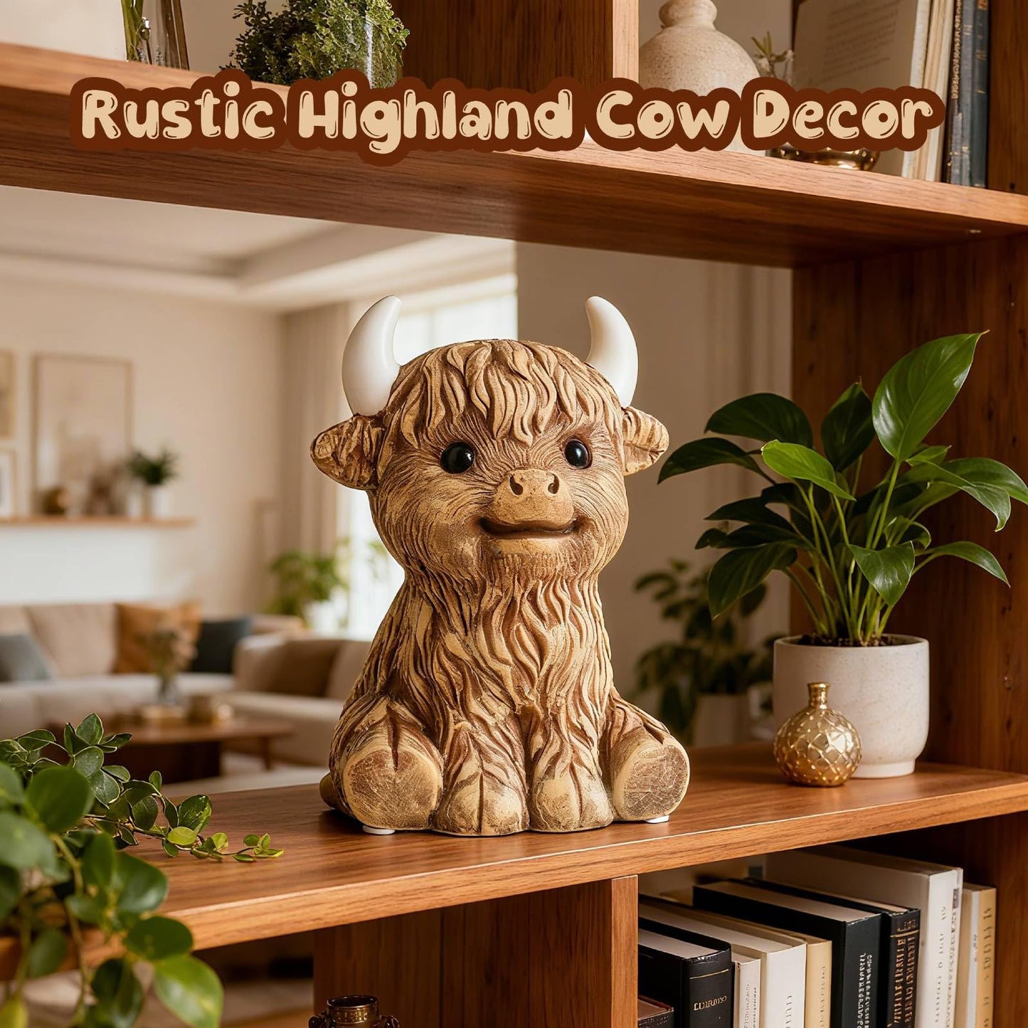 SOBEIT 7.87inch Highland Cow Piggy Bank - Rustic Ceramic Money Bank for Kids