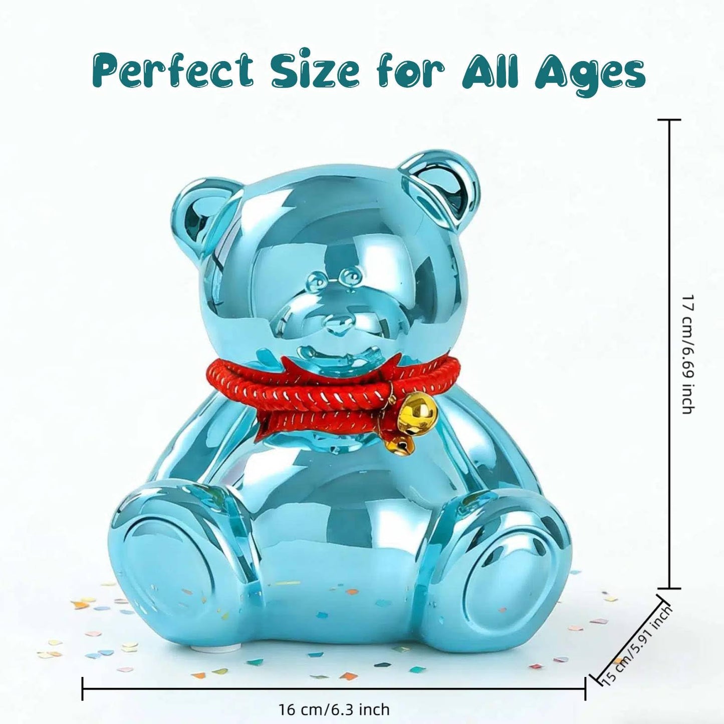 SOBEIT 7.36-Inch Blue Bear Piggy Bank | Ceramic, Shiny Plating