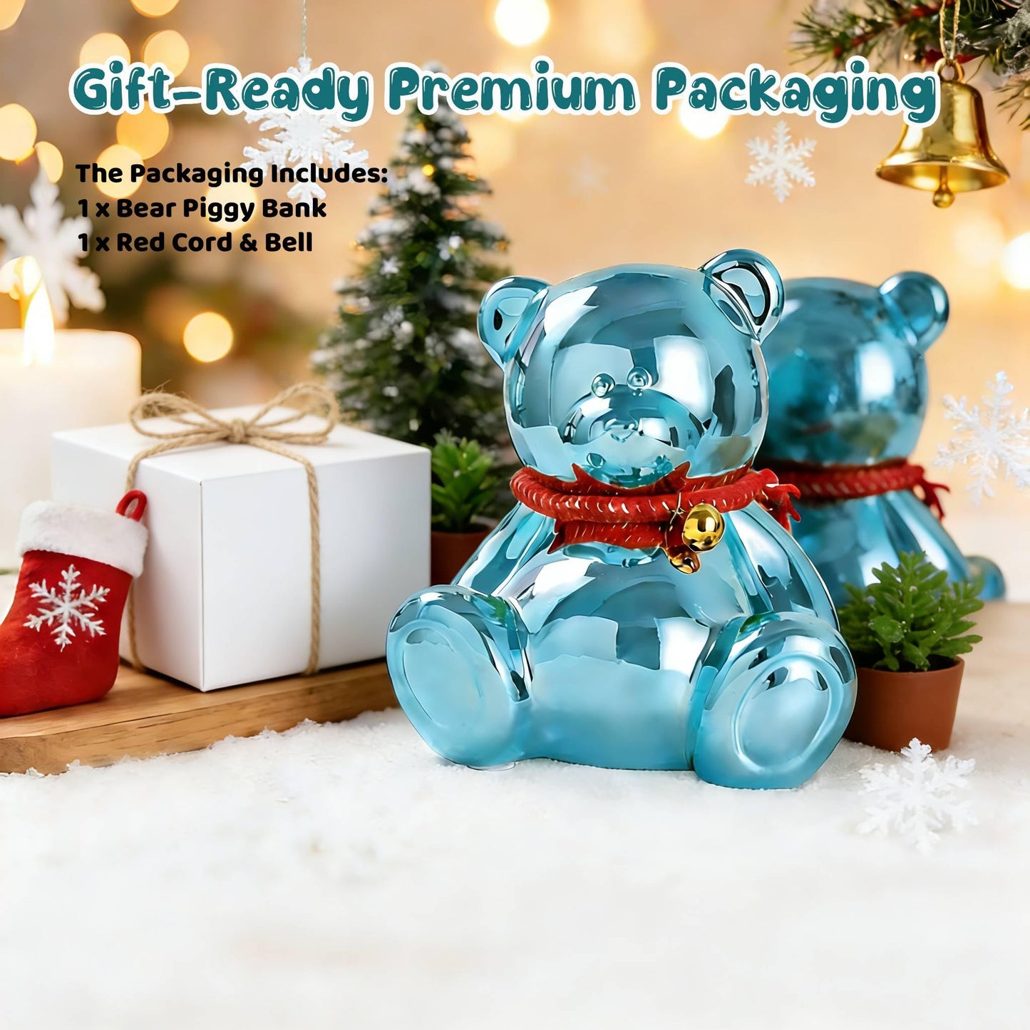 SOBEIT 7.36-Inch Blue Bear Piggy Bank | Ceramic, Shiny Plating