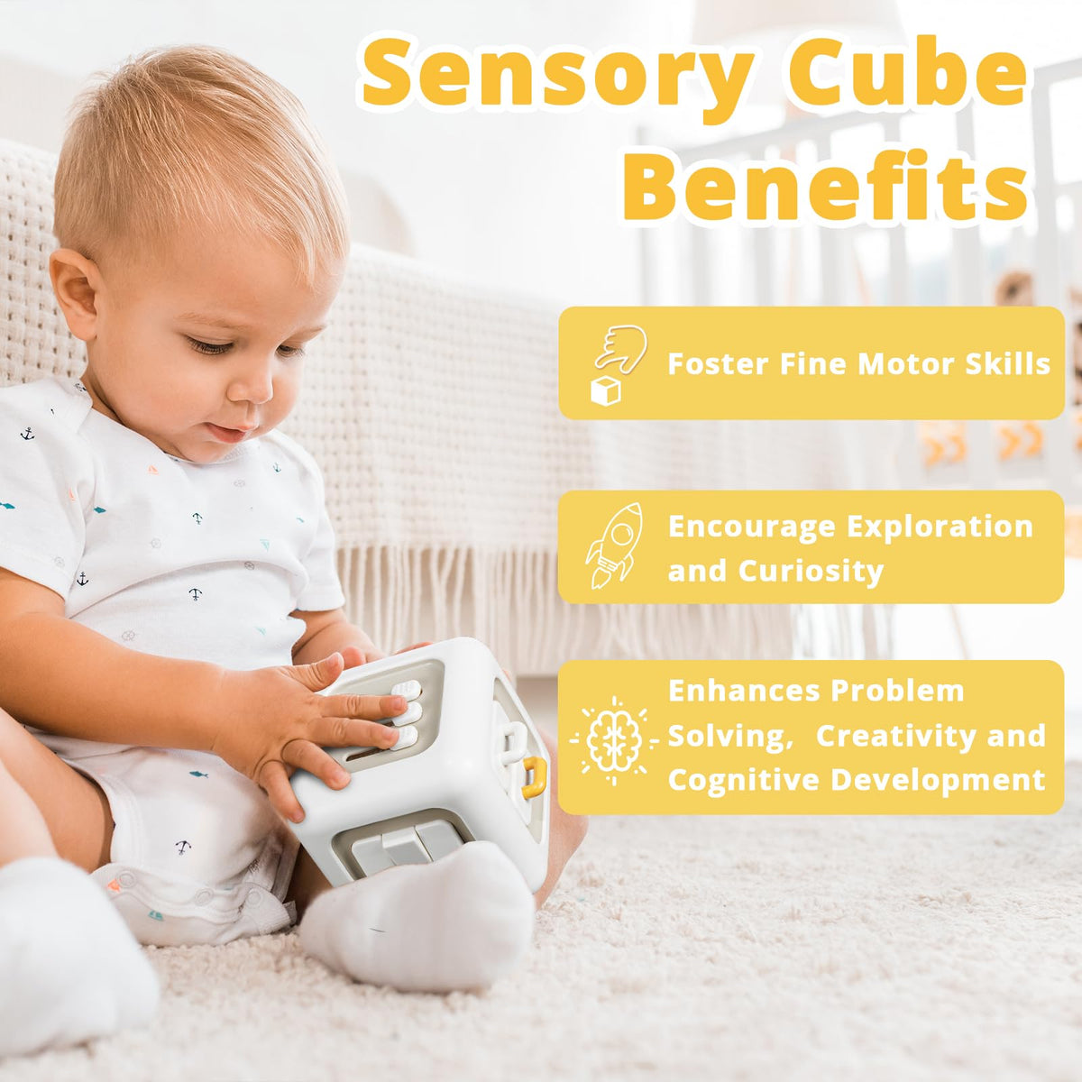 SOCBTNSO Busy Cube Toy – 6-in-1 Montessori Learning Cube for 1+ Year Old | Travel Sensory Toy