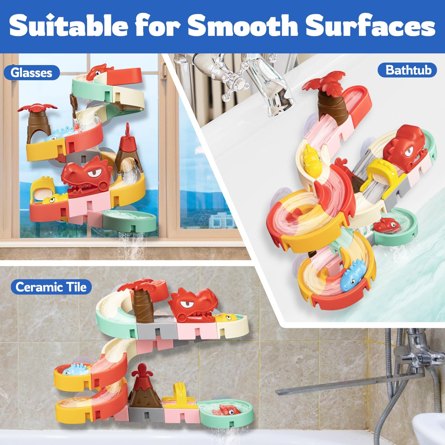 SOCBTNSO Dinosaur Slide Toys – 36-Piece Bath Set for Kids 3+