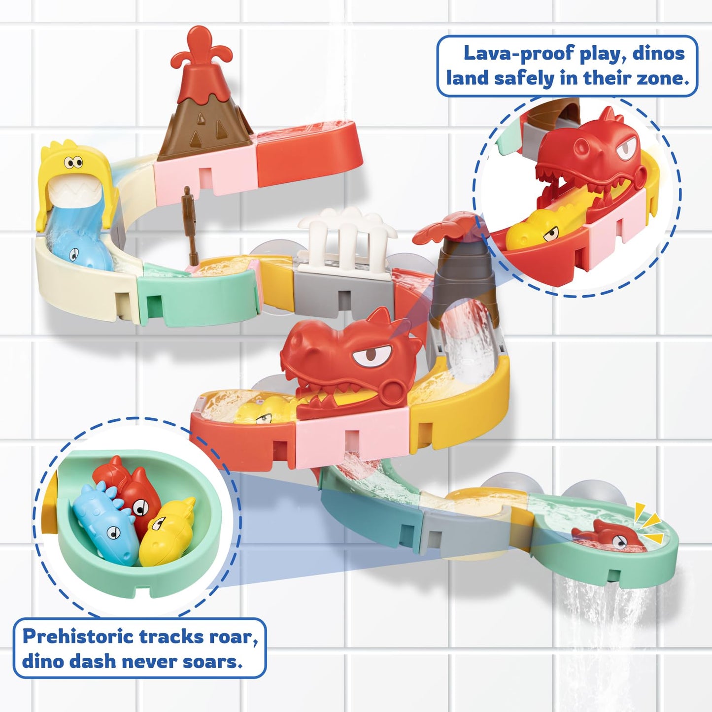 SOCBTNSO Dinosaur Slide Toys – 36-Piece Bath Set for Kids 3+