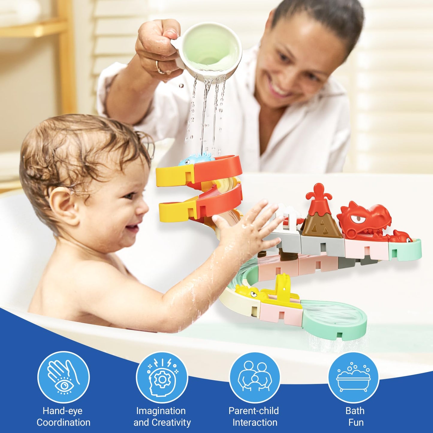 SOCBTNSO Dinosaur Slide Toys – 36-Piece Bath Set for Kids 3+