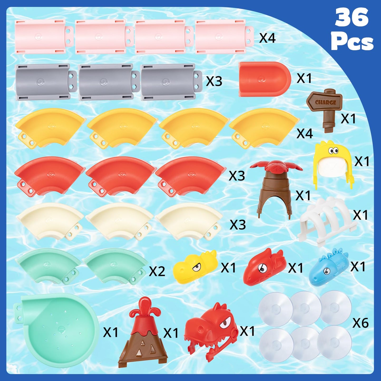 SOCBTNSO Dinosaur Slide Toys – 36-Piece Bath Set for Kids 3+