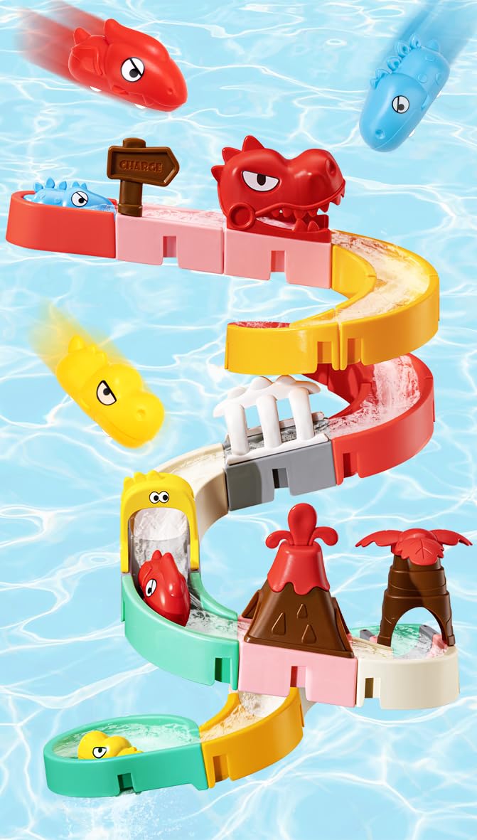 SOCBTNSO Dinosaur Slide Toys – 36-Piece Bath Set for Kids 3+