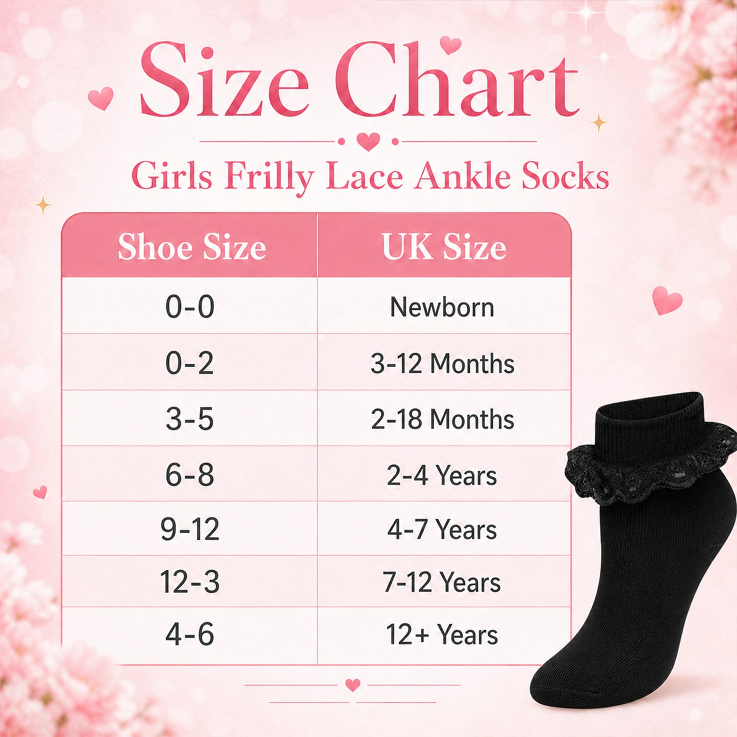 Sock Stack 6 Pairs Black Girls Tutu Frilly Ankle Socks With Lace And Bow Super Soft
