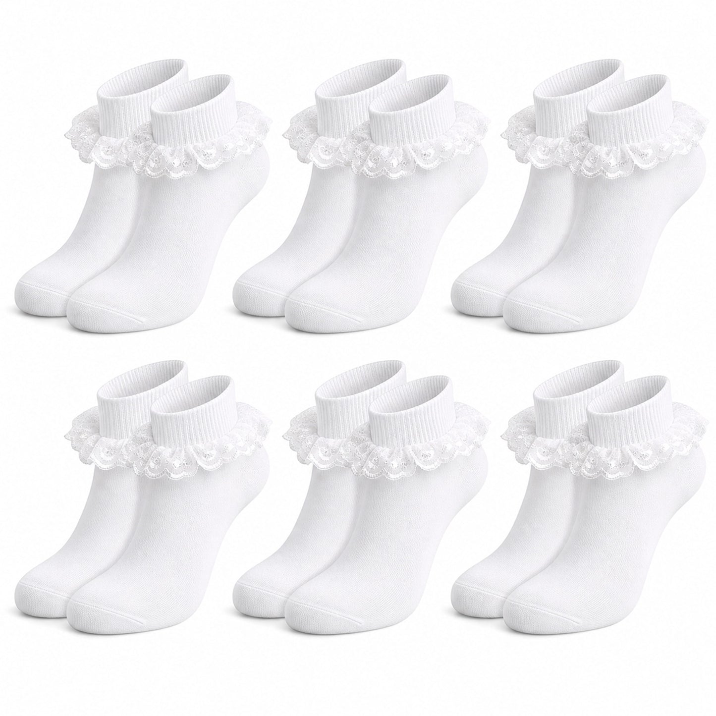 Sock Stack White Girls Tutu Frilly Ankle Socks With Lace And Bow 6 Pairs Cotton Rich