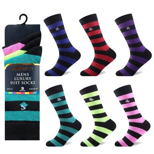Socksation Mens Luxury Suit 3 Pairs Socks Assorted Stripes
