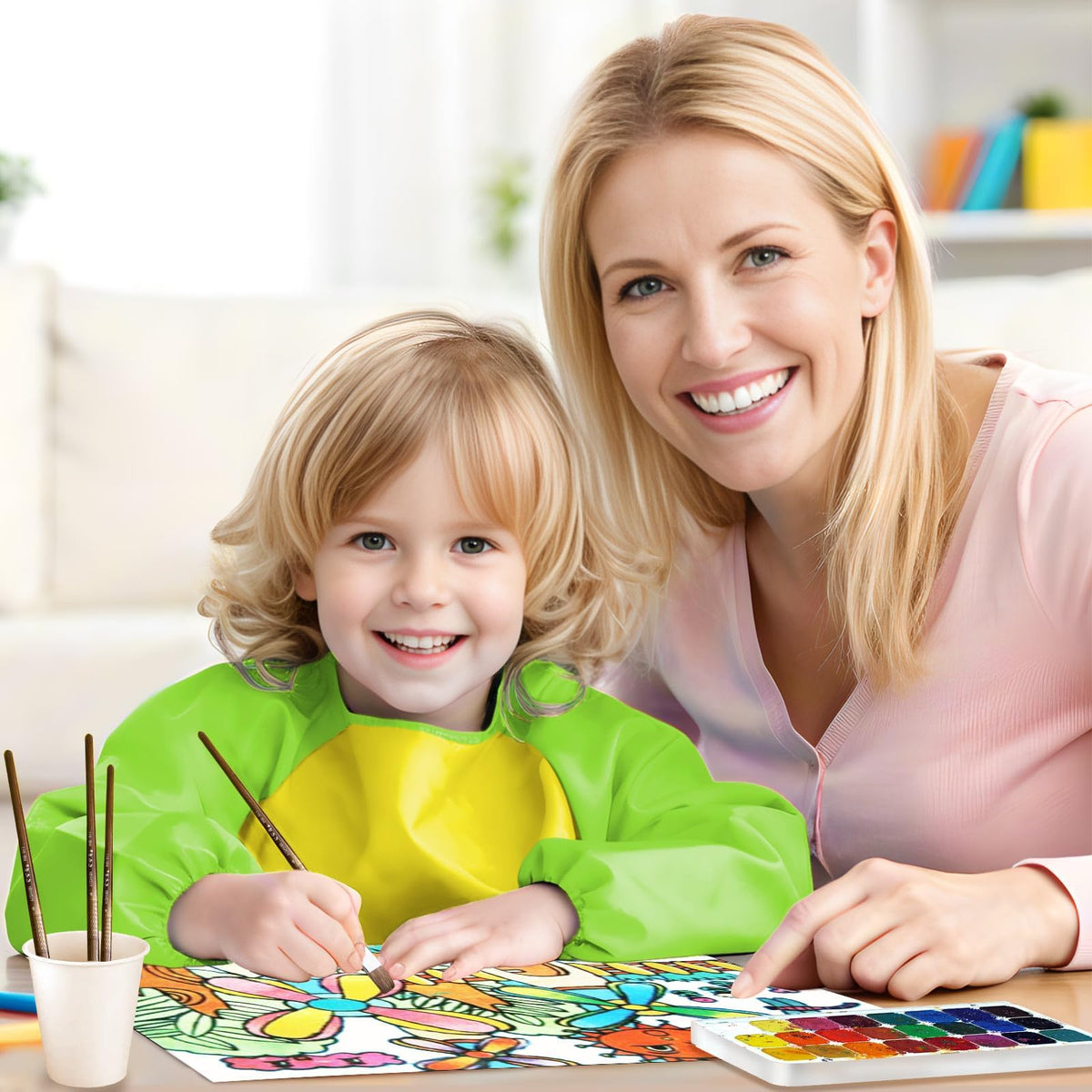 SOCOLER 2 Pack Kids Painting Apron — Waterproof Toddler Smock with Long Sleeves & 3 Pockets (Ages 3–6)