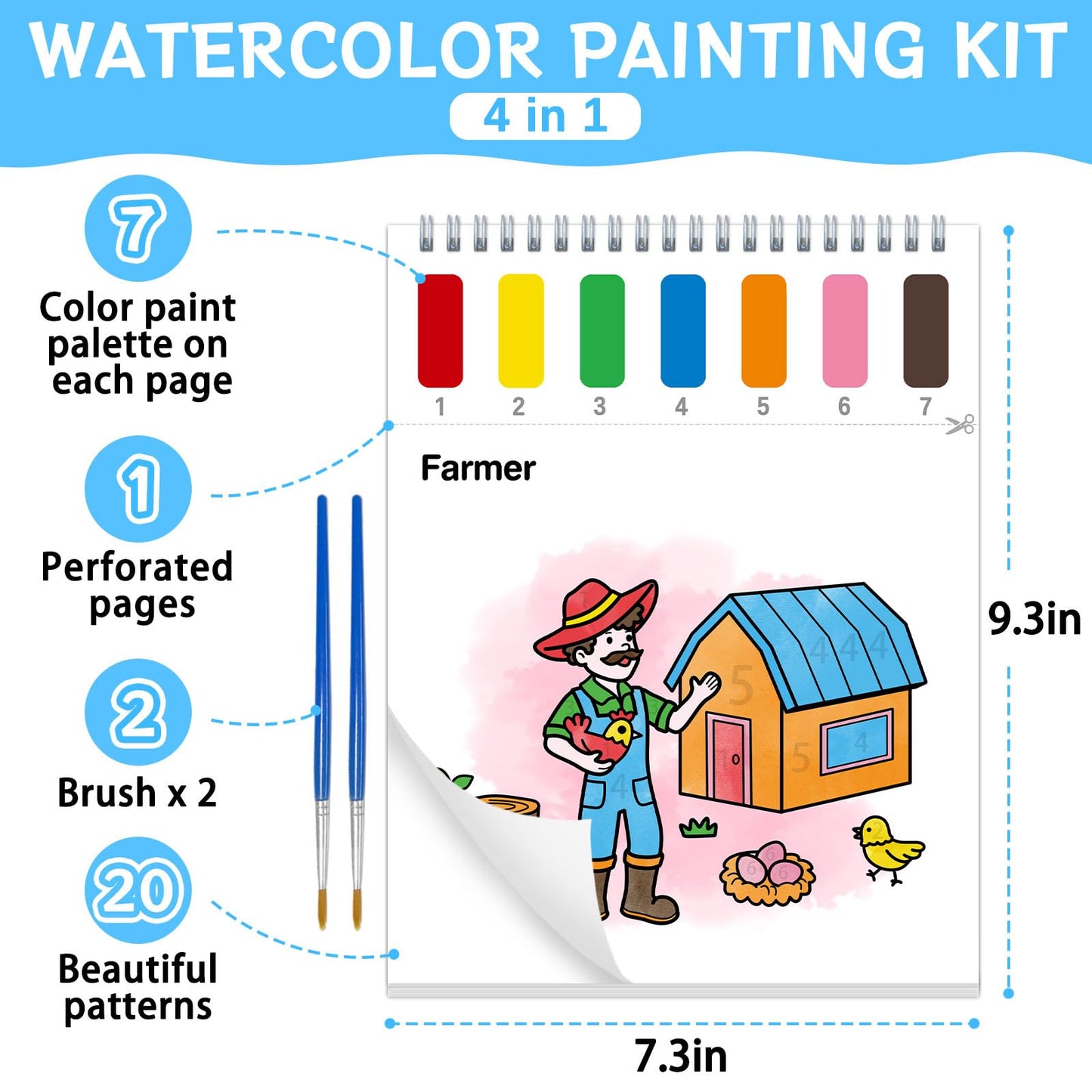 SOCOLER Farm Paint with Water Coloring Book – Mess-Free Kids Watercolor Kit (Ages 1-8)