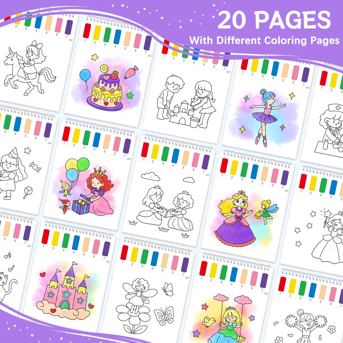 SOCOLER Paint with Water Coloring Books – Mess-Free Kids Kit (Princess & Party)