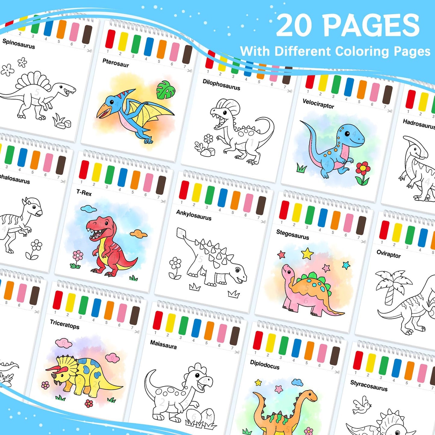 SOCOLER Paint with Water Coloring Book for Toddlers – Dinosaurs Theme, Mess-Free Watercolor Kit