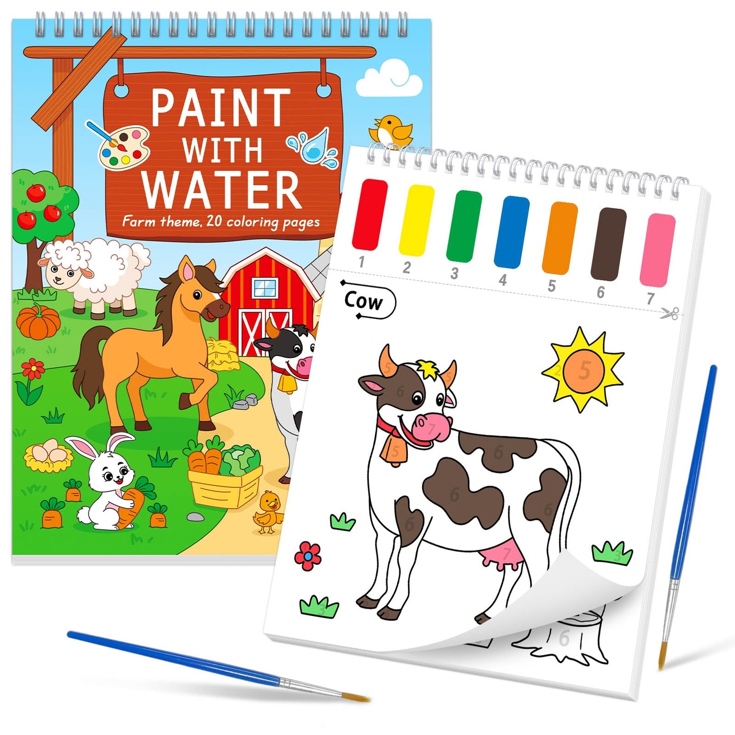 SOCOLER Paint with Water Coloring Books – Farm Theme Mess-Free Watercolor Kit for Kids 1-8