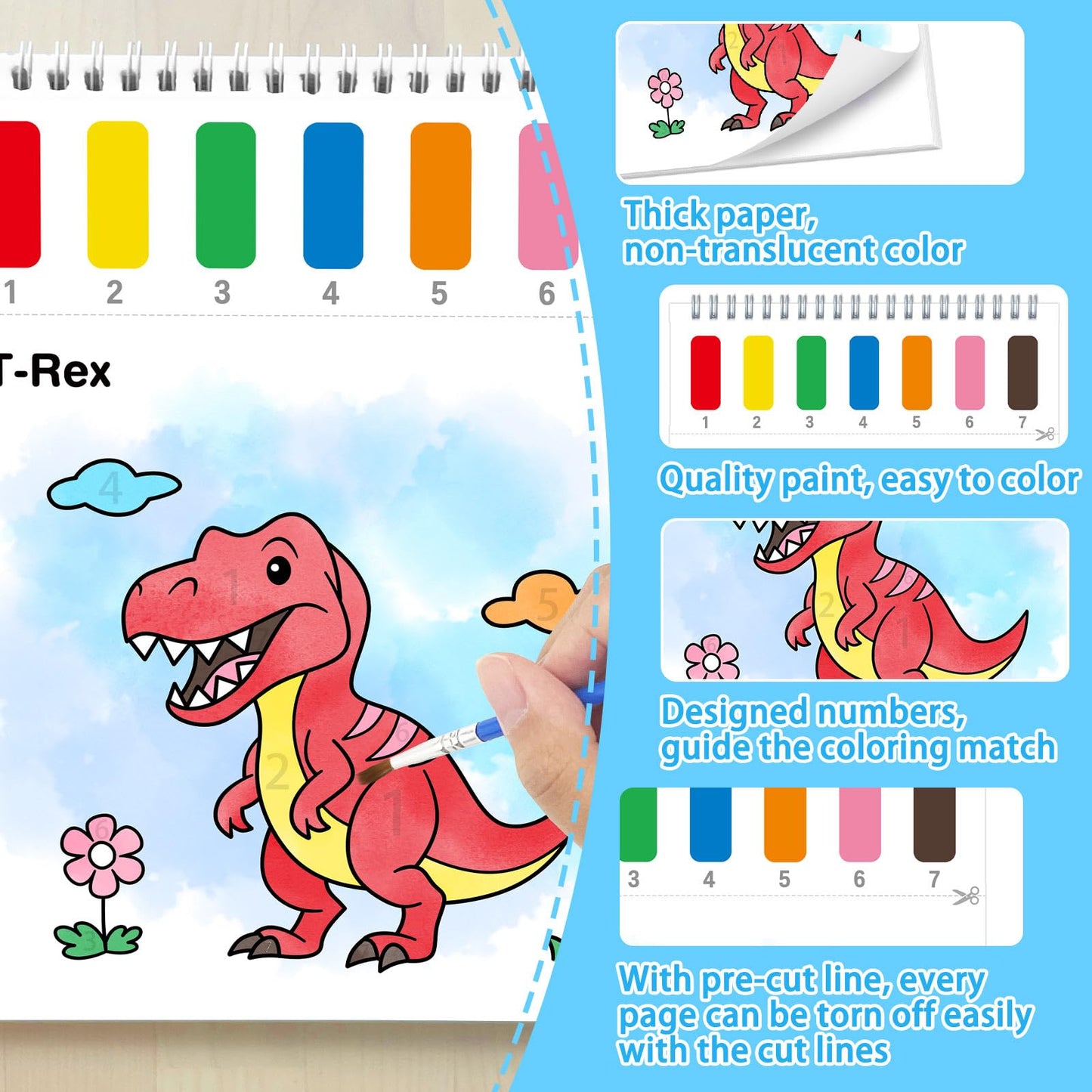 SOCOLER Paint with Water Coloring Book for Toddlers – Dinosaurs Theme, Mess-Free Watercolor Kit