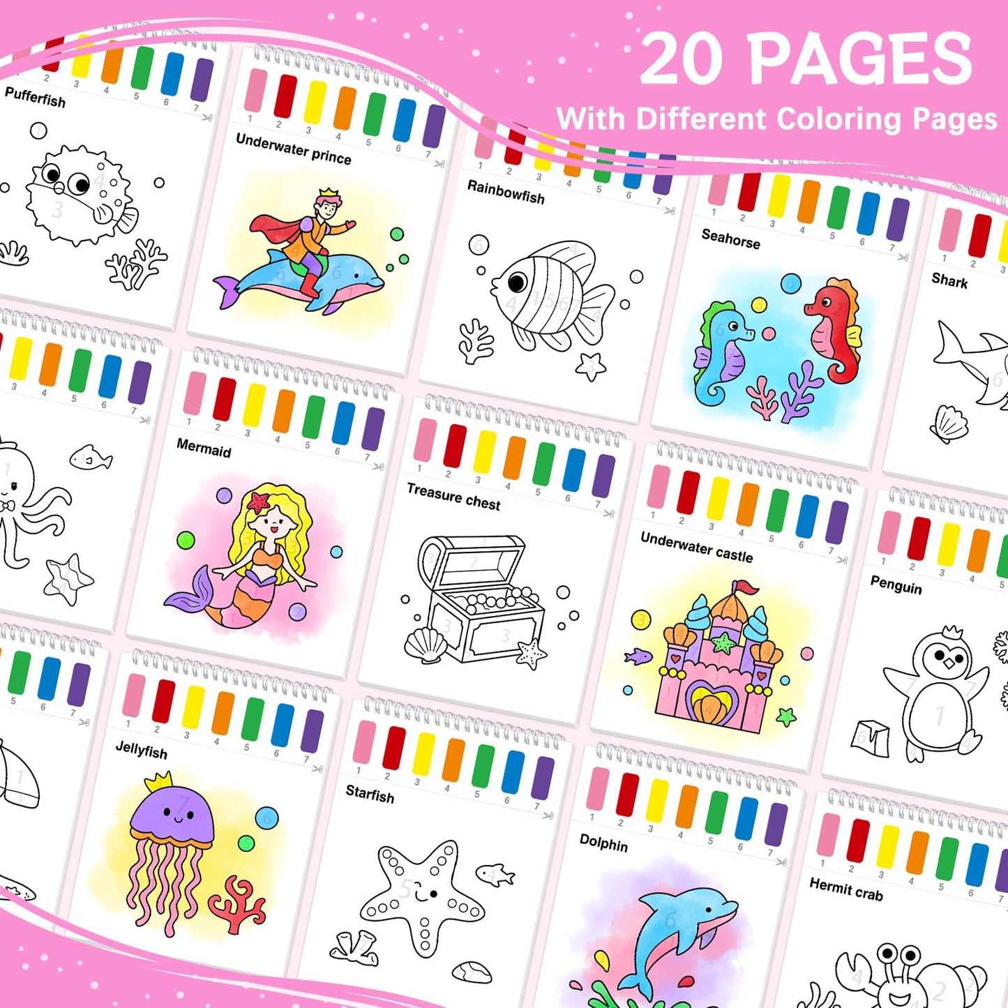 SOCOLER Sea World Water Coloring Book Set for Kids — Mess-Free Watercolor Painting with 2 Brushes (Ages 1-8)
