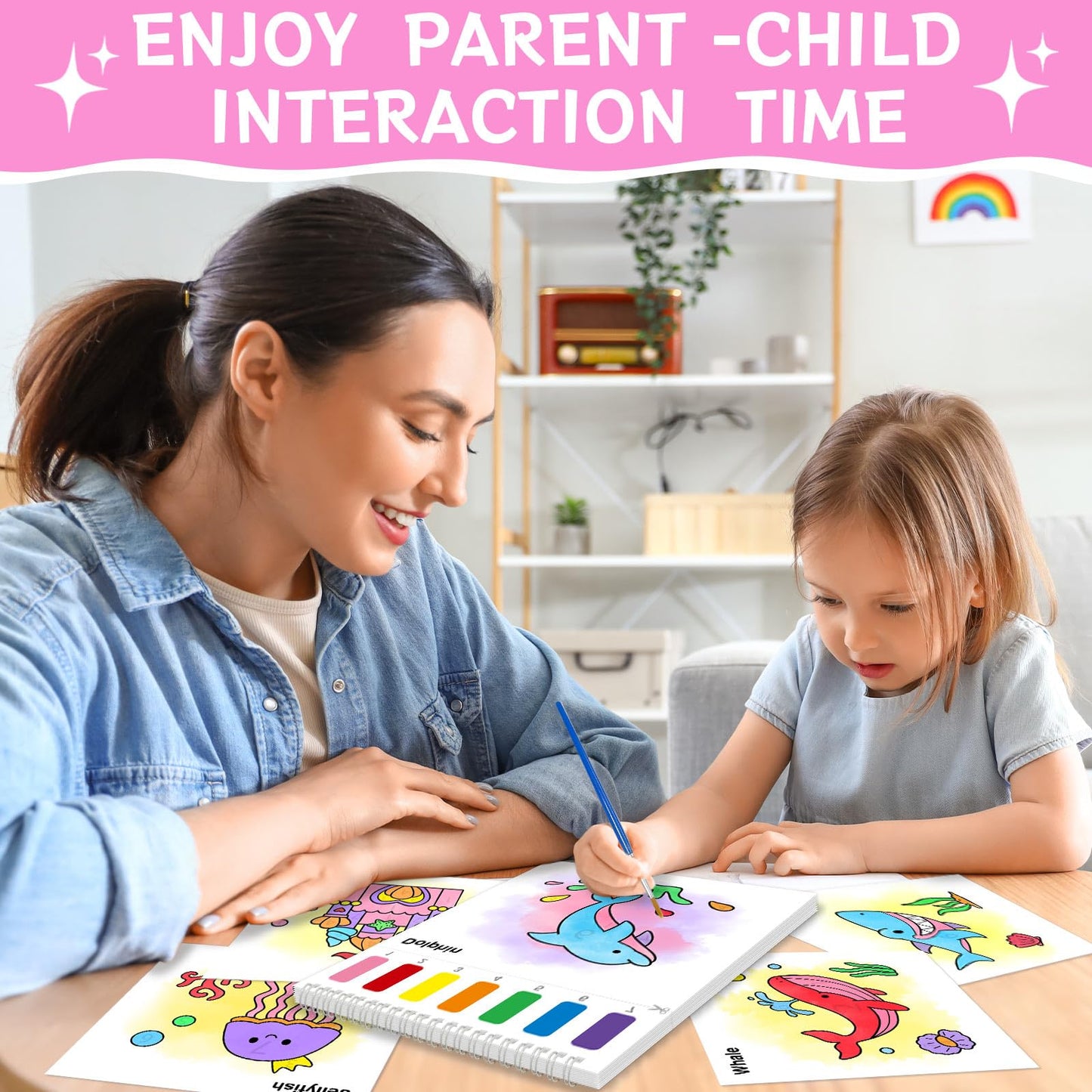 SOCOLER Sea World Water Coloring Book Set for Kids — Mess-Free Watercolor Painting with 2 Brushes (Ages 1-8)