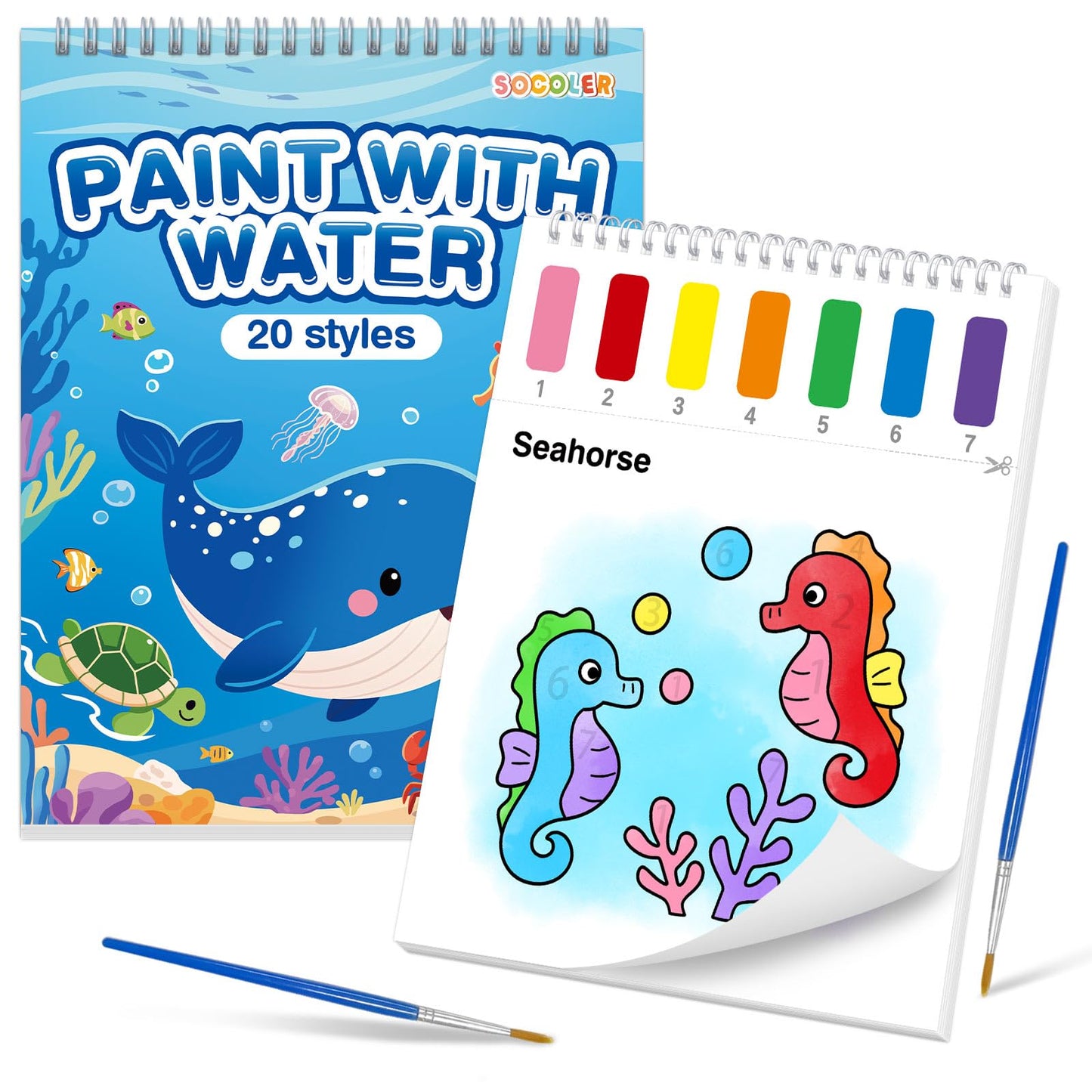 SOCOLER Paint with Water Coloring Books for Toddlers – Sea World Theme, Mess-Free