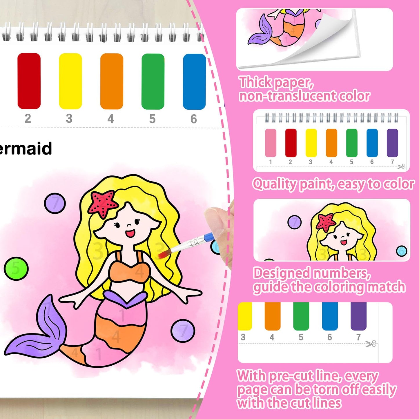 SOCOLER Sea World Water Coloring Book Set for Kids — Mess-Free Watercolor Painting with 2 Brushes (Ages 1-8)