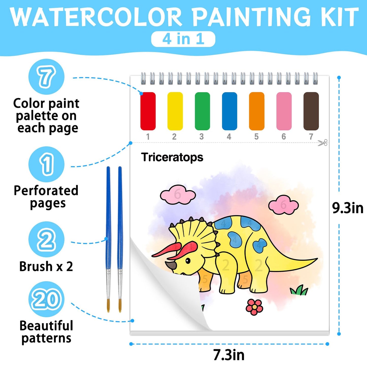 SOCOLER Paint with Water Coloring Book for Toddlers – Dinosaurs Theme, Mess-Free Watercolor Kit