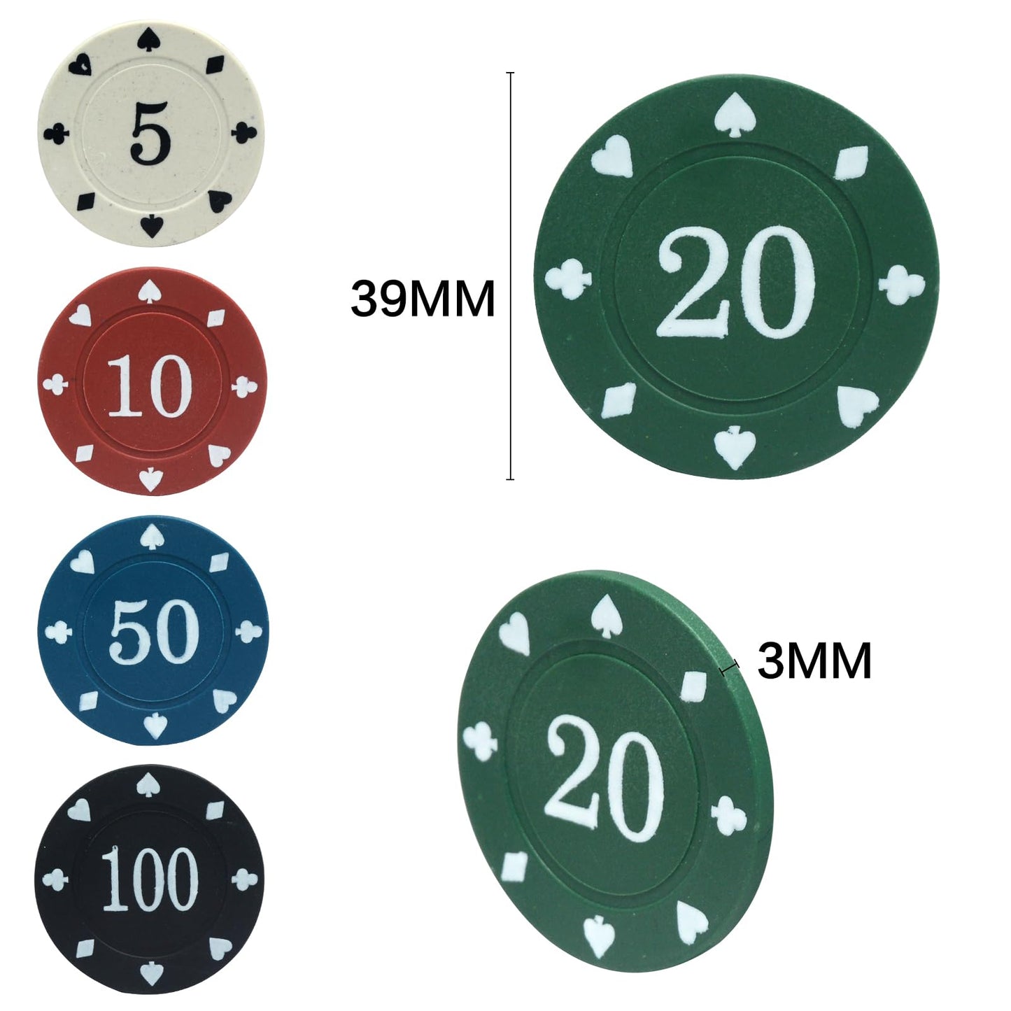 SODFAS 100PCS Poker Chip Set – 5-Color Casino-Style Chips with Portable Bag for Texas Hold'em & Poker Nights (Large Denomination)
