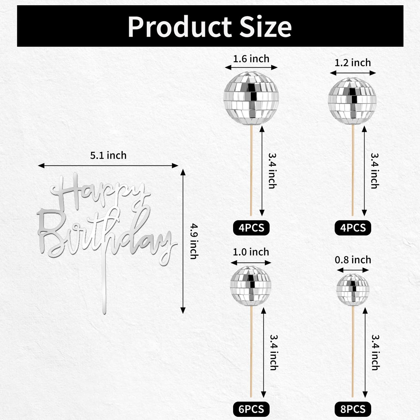 Soelomu 23 Pcs Disco Ball Cake Toppers – 1970s Disco Theme Party Decorations