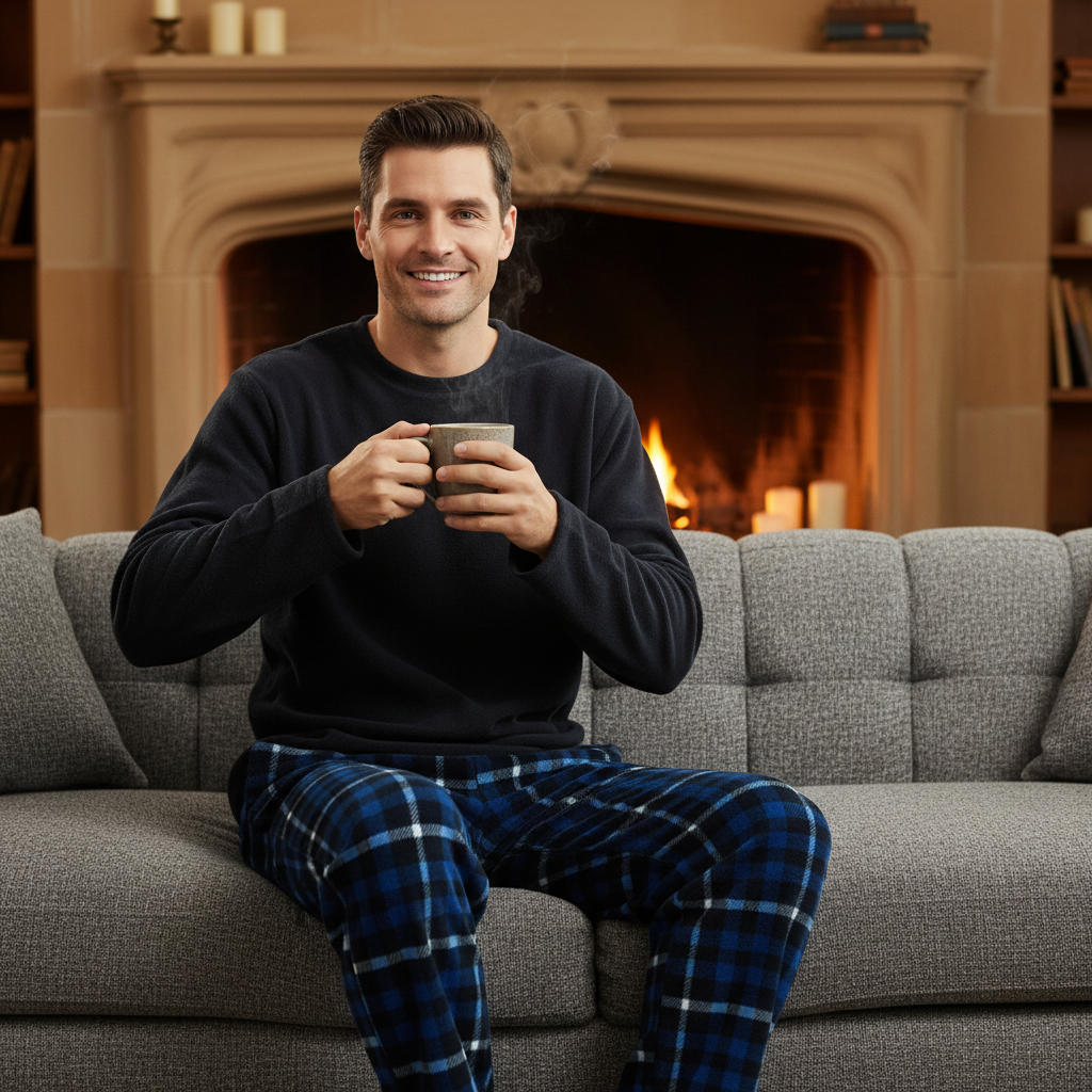 Men's Fleece Pajama Set: Cozy Up in Style with Navy Check Fleece
