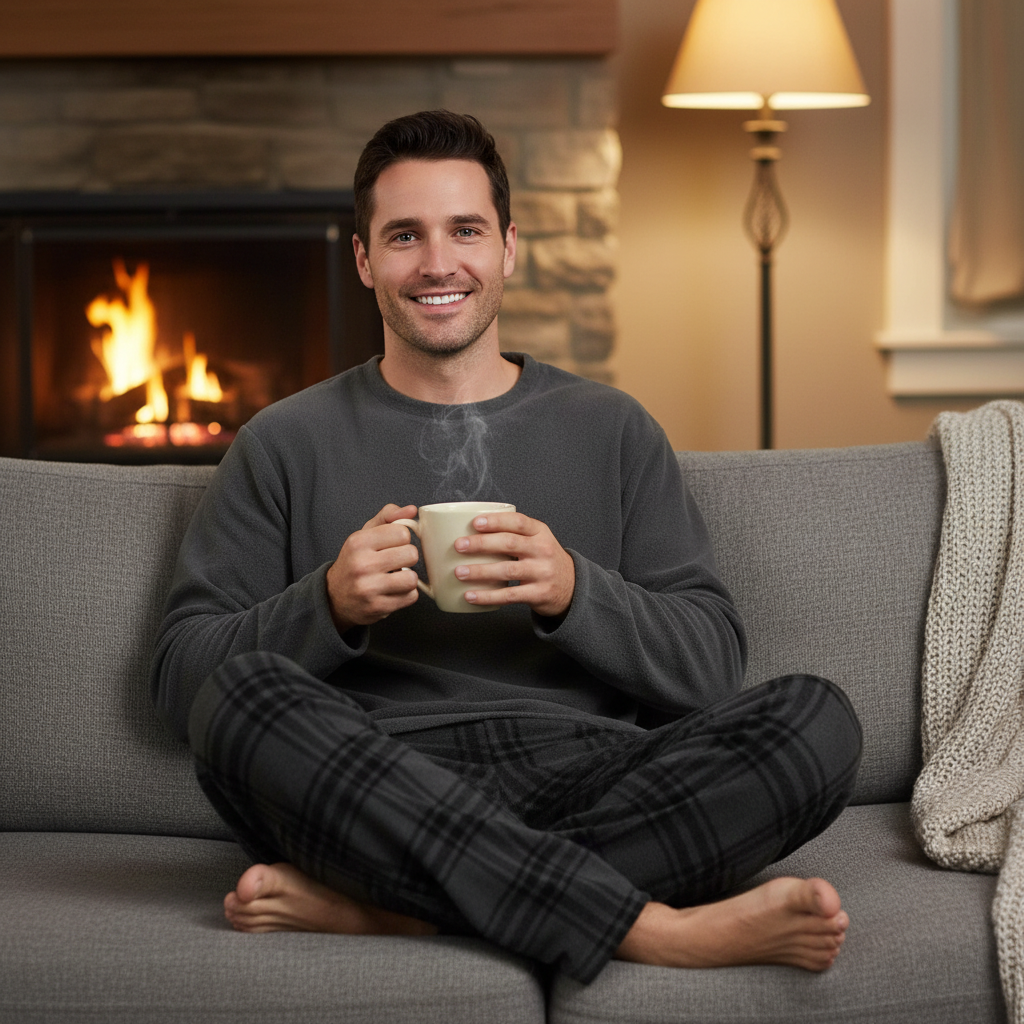 Men's Cozy Fleece Pajama Set - Embrace Ultimate Comfort in Stylish Grey Check Loungewear