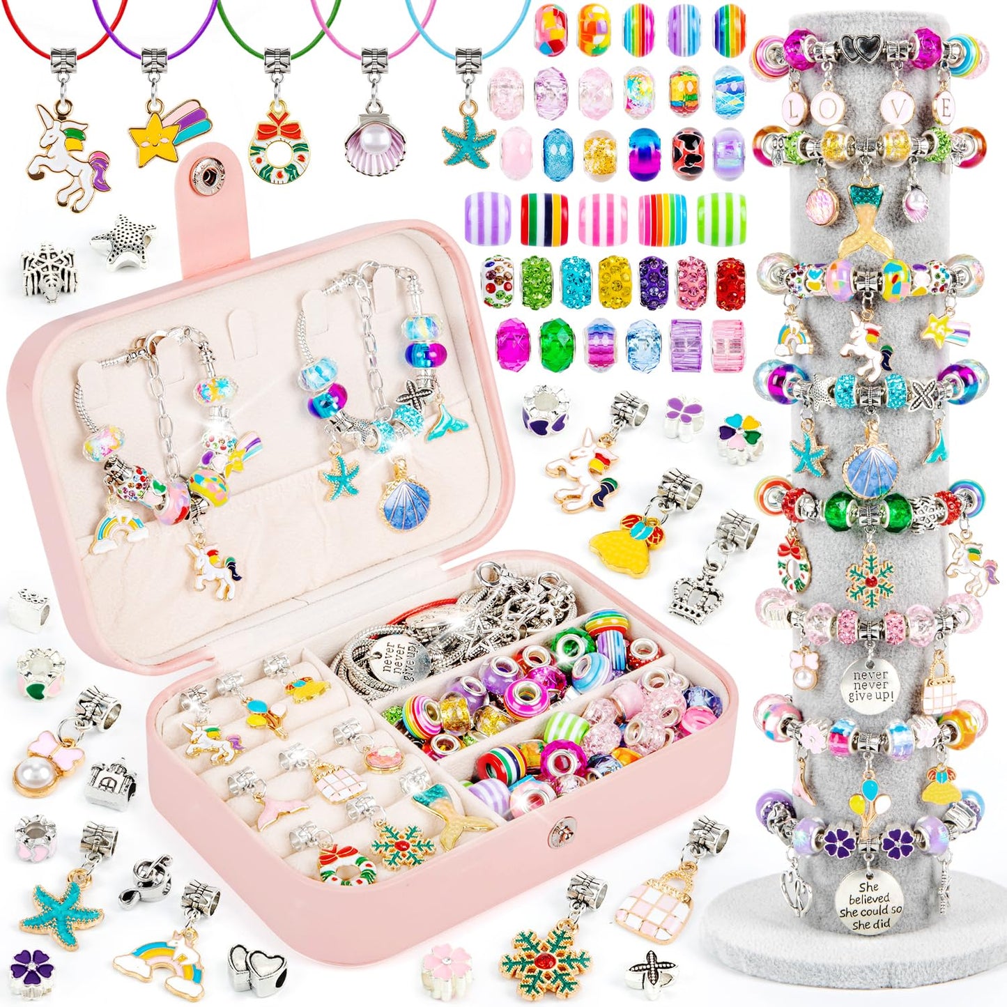 Sofier Charm Bracelet Kit – 125 Charms, 5 Bracelets & 5 Necklaces