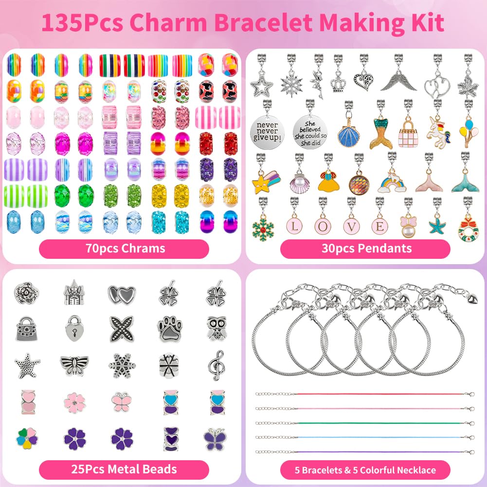 Sofier Charm Bracelet Kit – 125 Charms, 5 Bracelets & 5 Necklaces