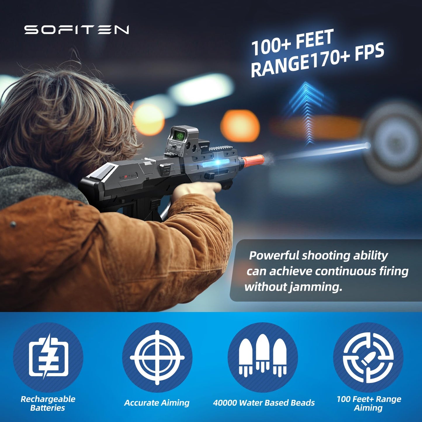 SOFITEN Automic Gel Ball Blaster – 180+ FPS, 100 ft Range, 1000-Round Magazine