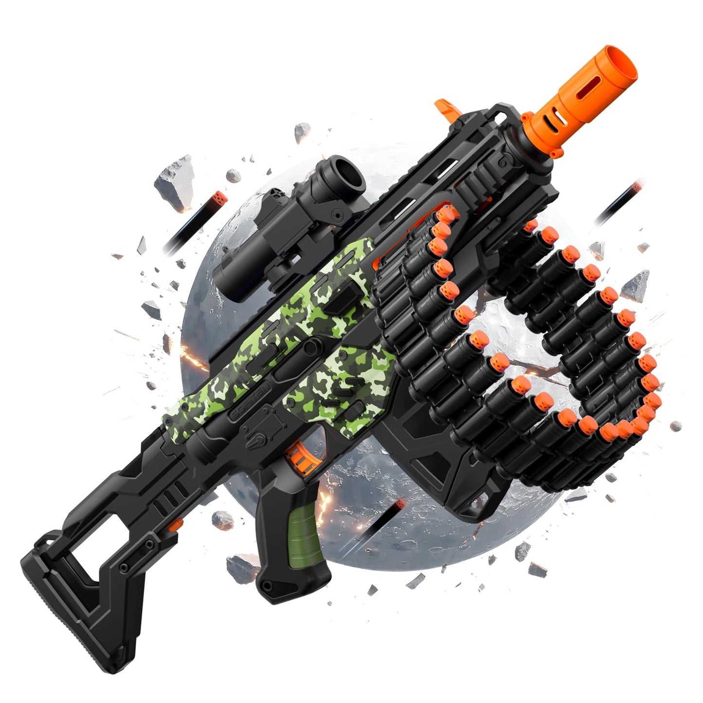 SOFITEN Electric Automatic Toy Gun with Scope – 30-Dart Drum & 100 Foam Darts