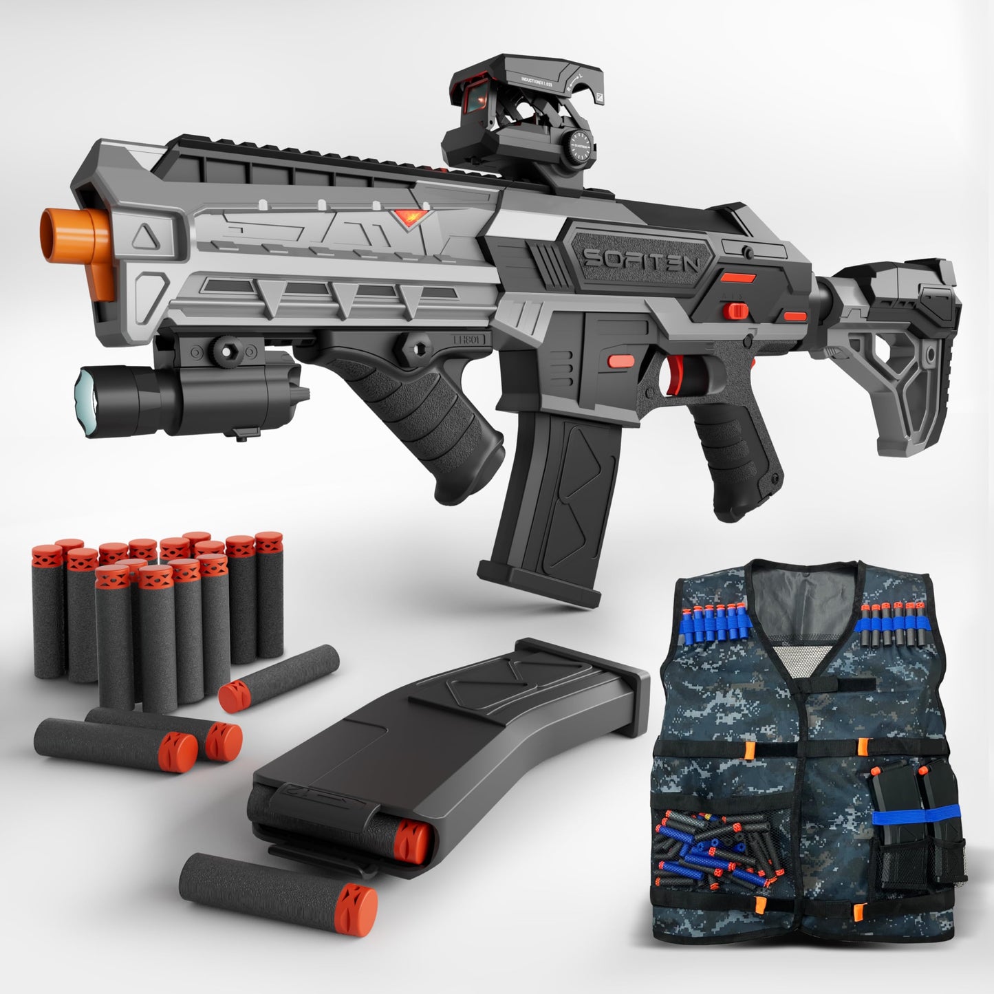 SOFITEN Electric Toy Gun with Adjustable Scope – 3-in-1 Gearbox & LCD Power Display
