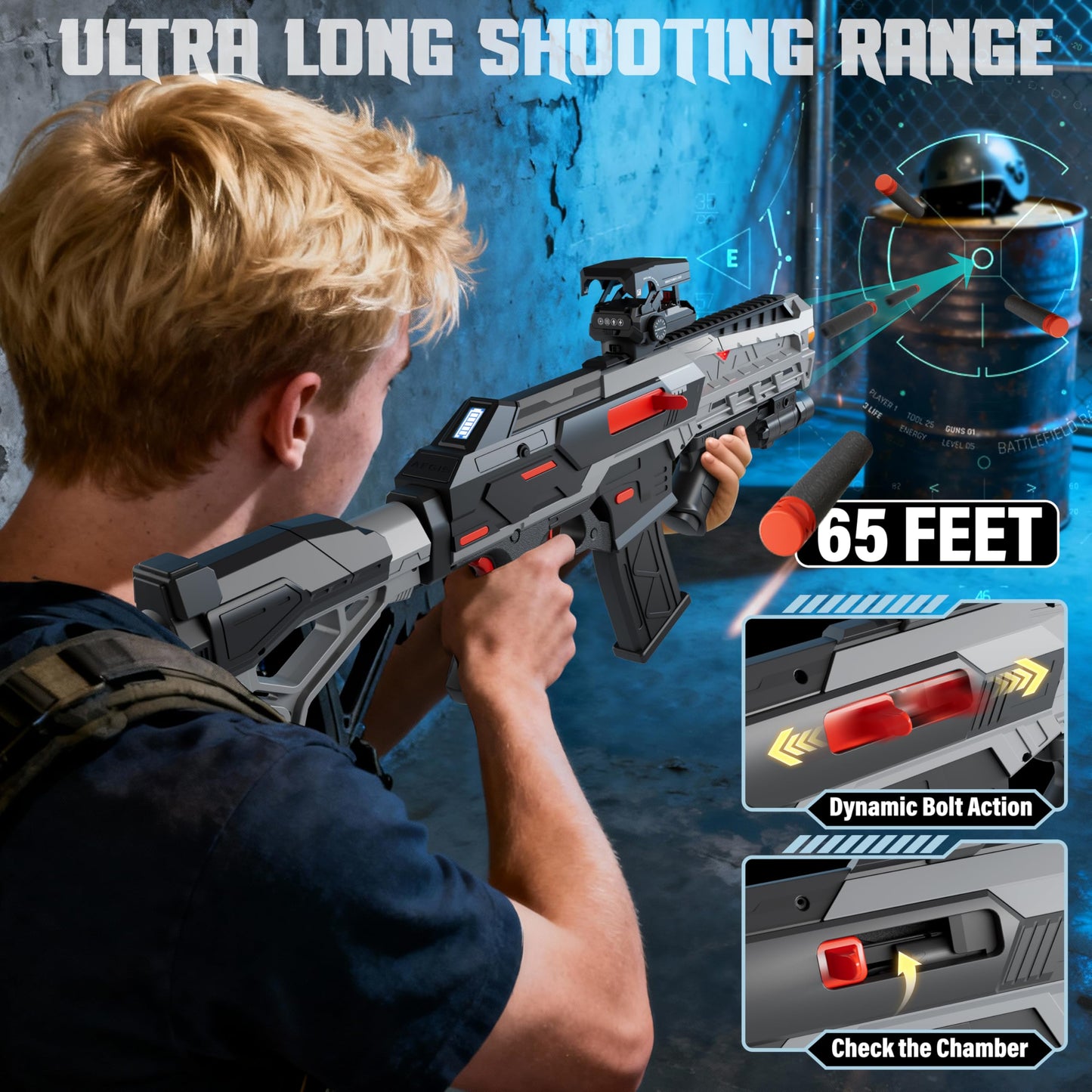SOFITEN Electric Toy Gun with Adjustable Scope – 3-in-1 Gearbox & LCD Power Display