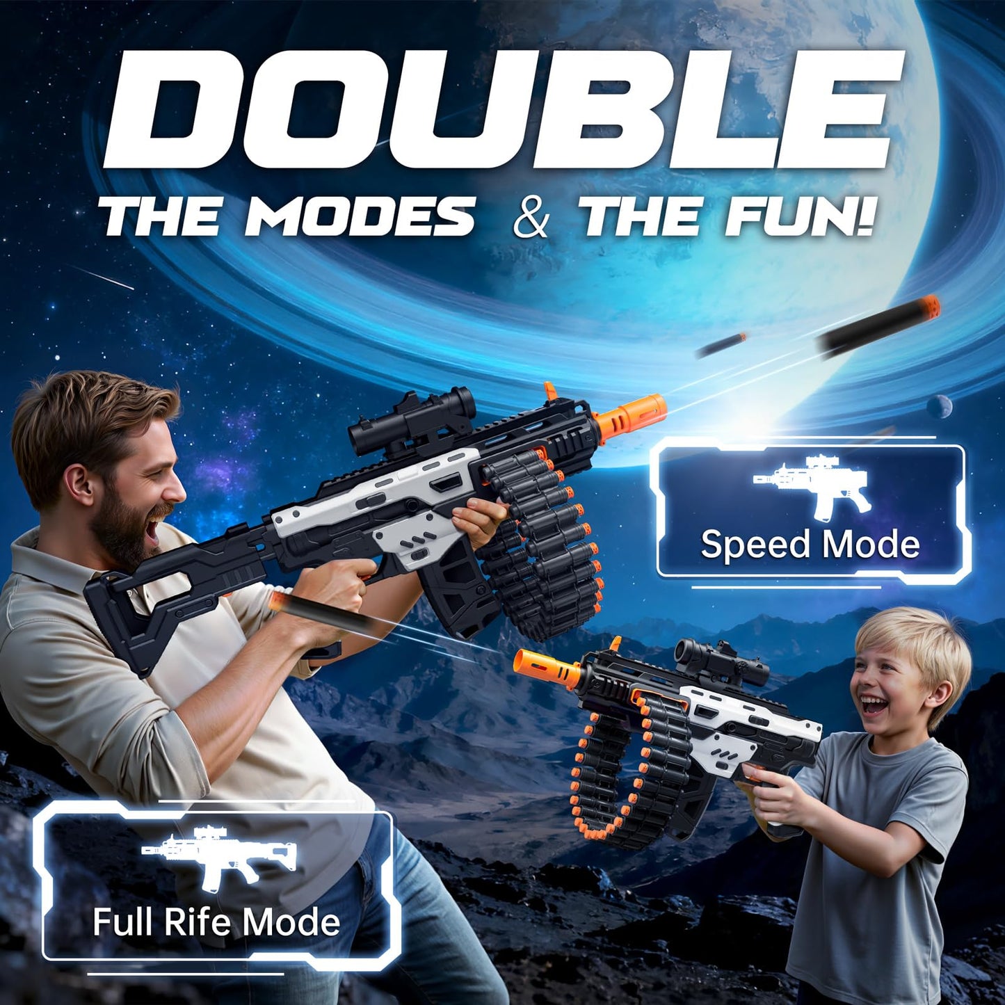 SOFITEN Electric Automatic Toy Gun with Scope – 30-Dart Drum & 100 Foam Darts