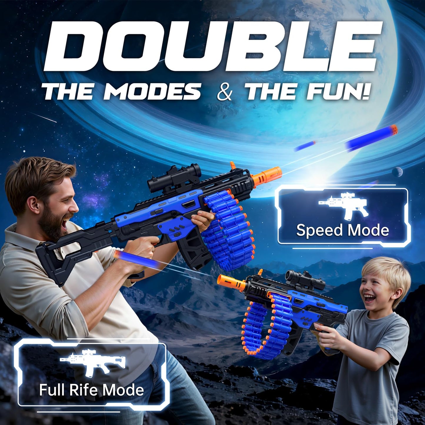 SOFITEN Electric Automatic Toy Gun with Scope – 30-Dart Drum & 100 Foam Darts