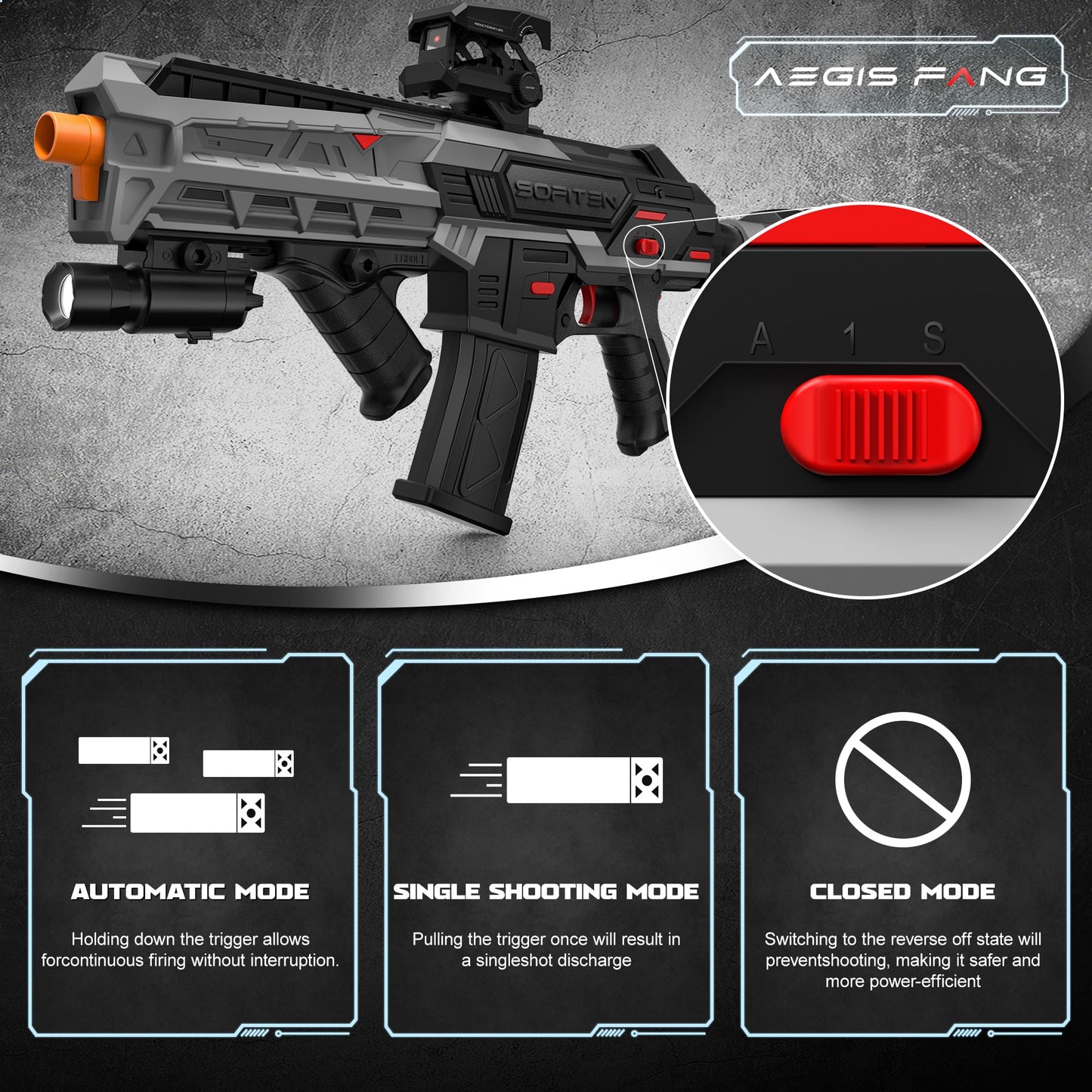 SOFITEN Electric Toy Gun with Adjustable Scope – 3-in-1 Gearbox & LCD Power Display