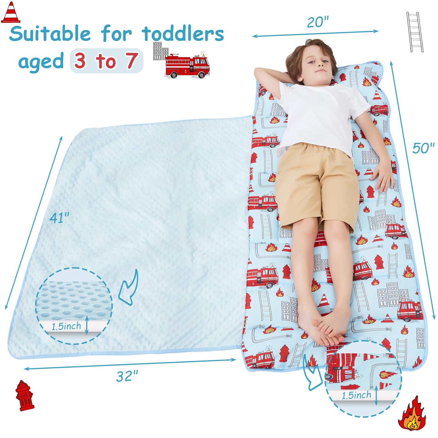 Softan Toddler Nap Mat with Pillow & Minky Blanket | All-in-One Kids Sleeping Bag