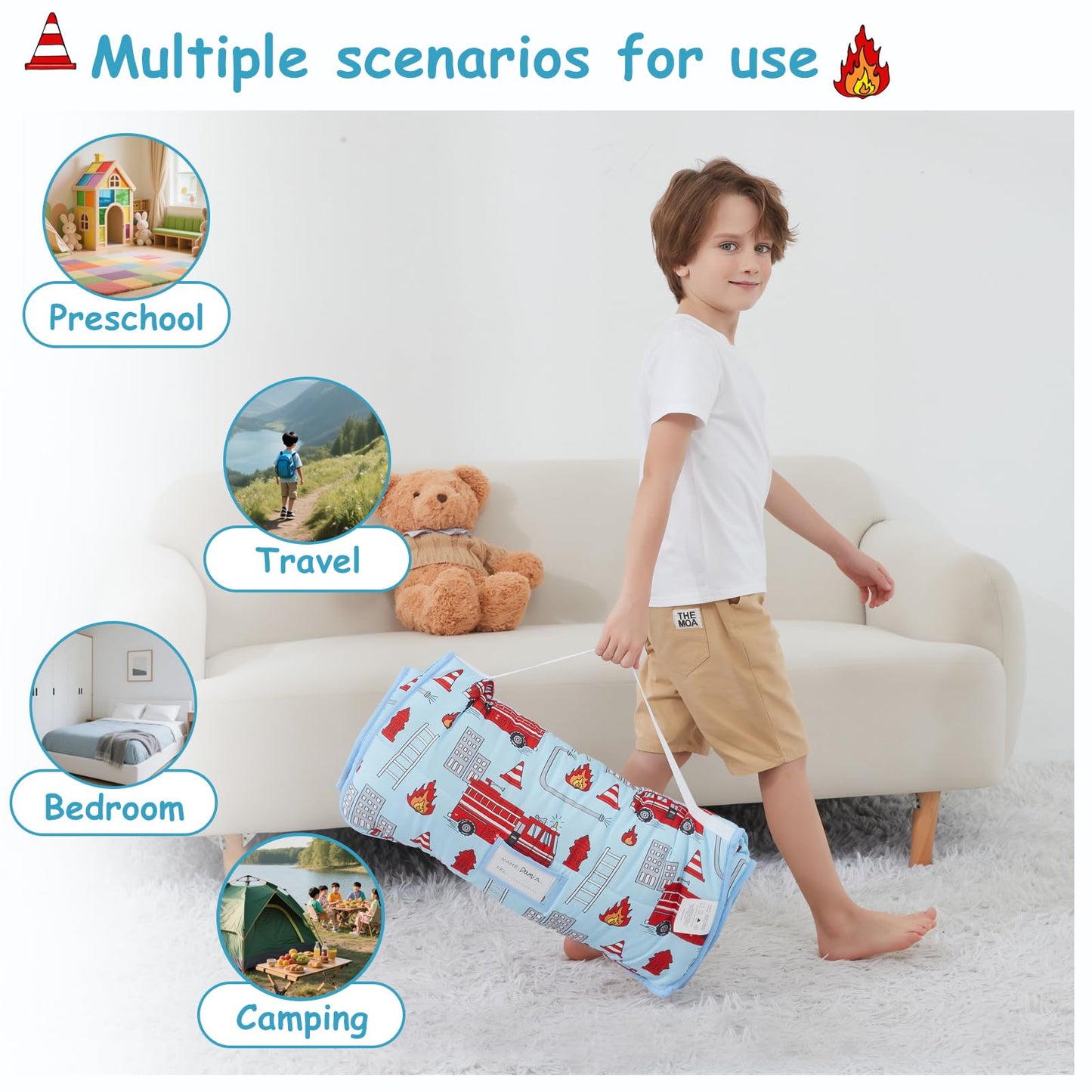 Softan Toddler Nap Mat with Pillow & Minky Blanket | All-in-One Kids Sleeping Bag