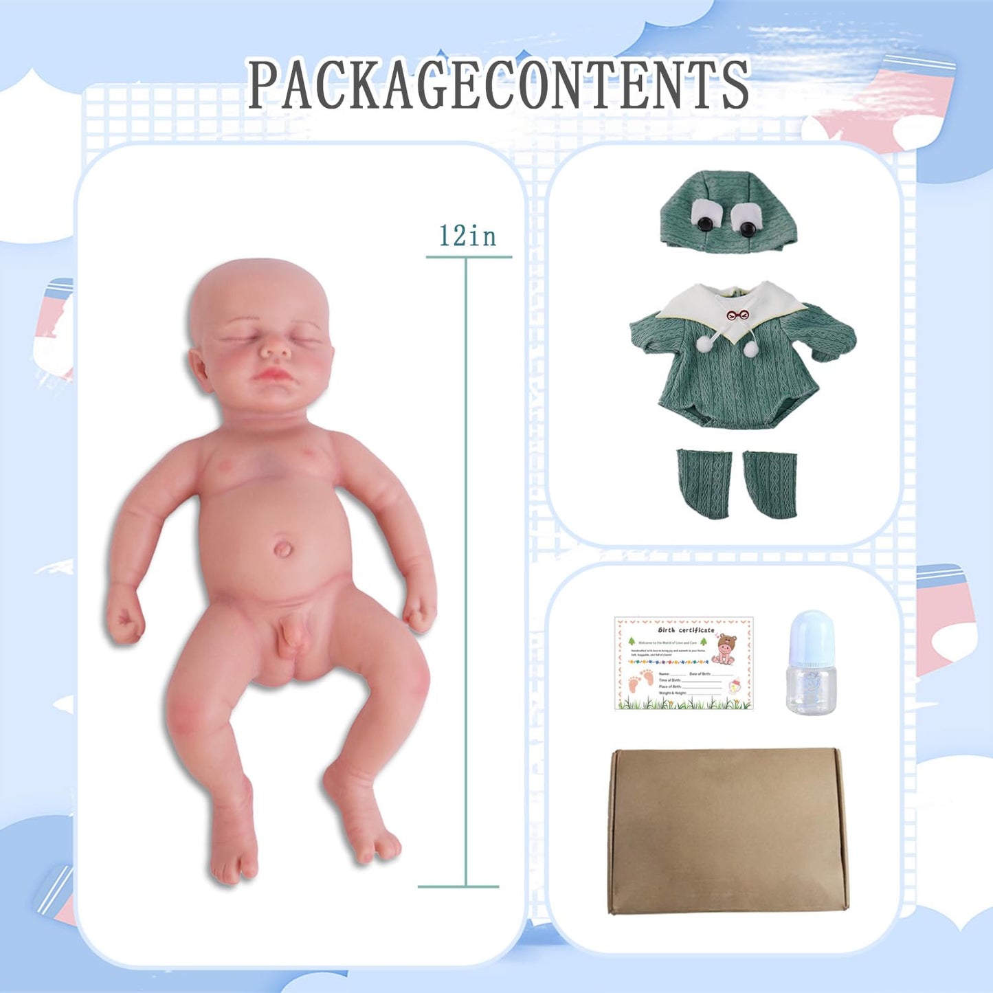 SOFTMARY 12-Inch Full Silicone Reborn Doll – Lifelike Veins, Sleeping Realism