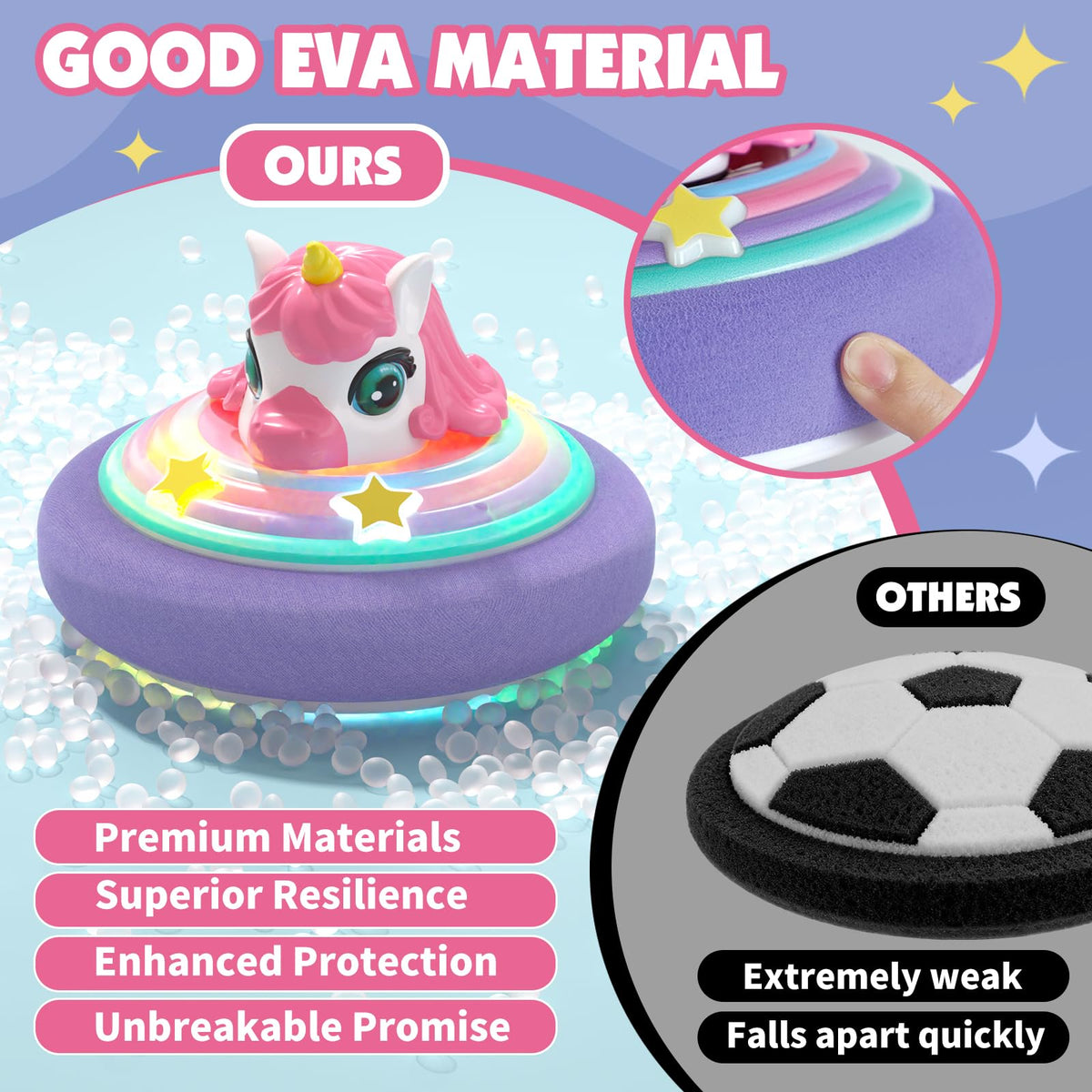 SOGAWEBB Hover Soccer Ball for Kids – Unicorn Lights & Music for Indoor Fun (Ages 4–12)