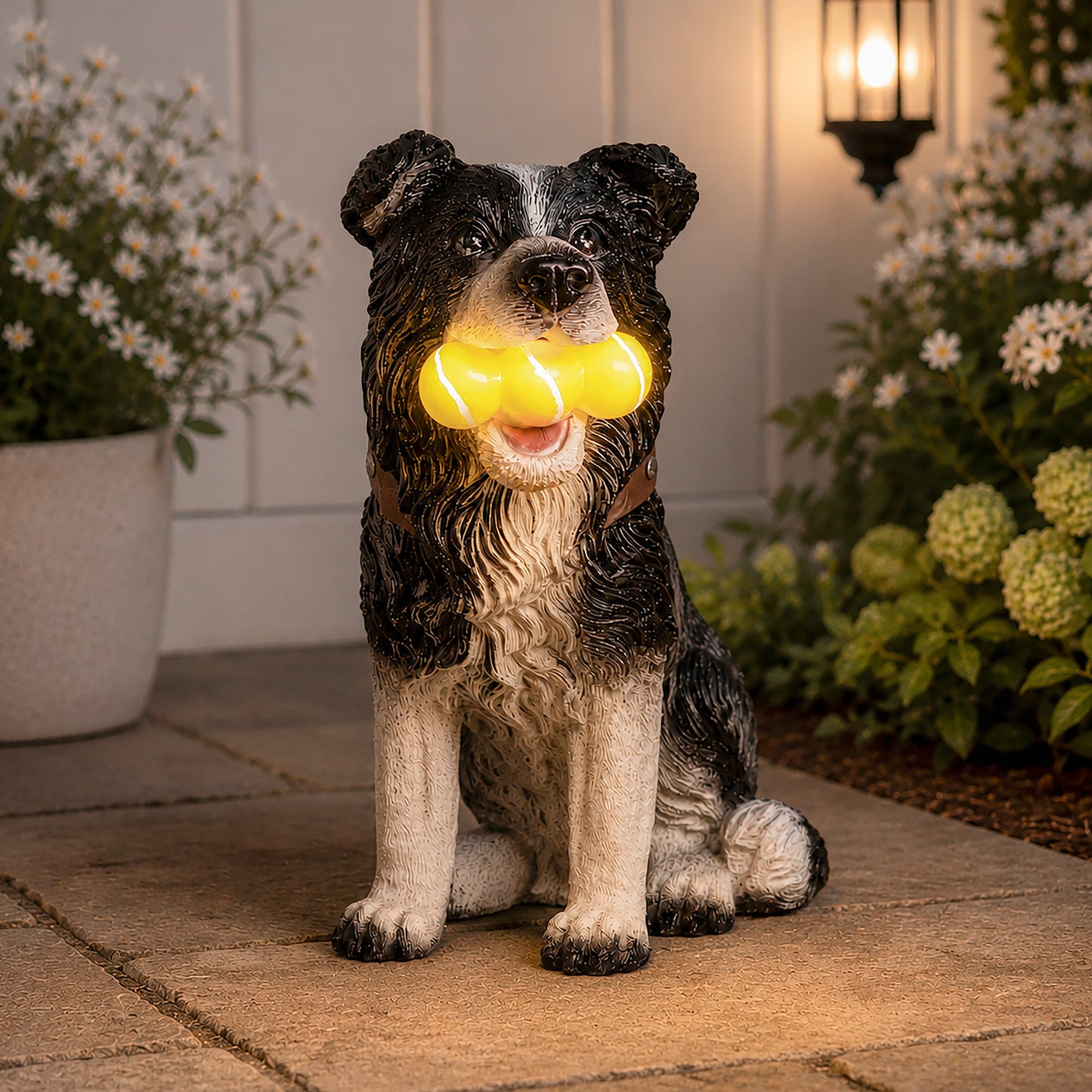 Solar Dog Garden Ornament with Light Up Tennis Balls 31cm