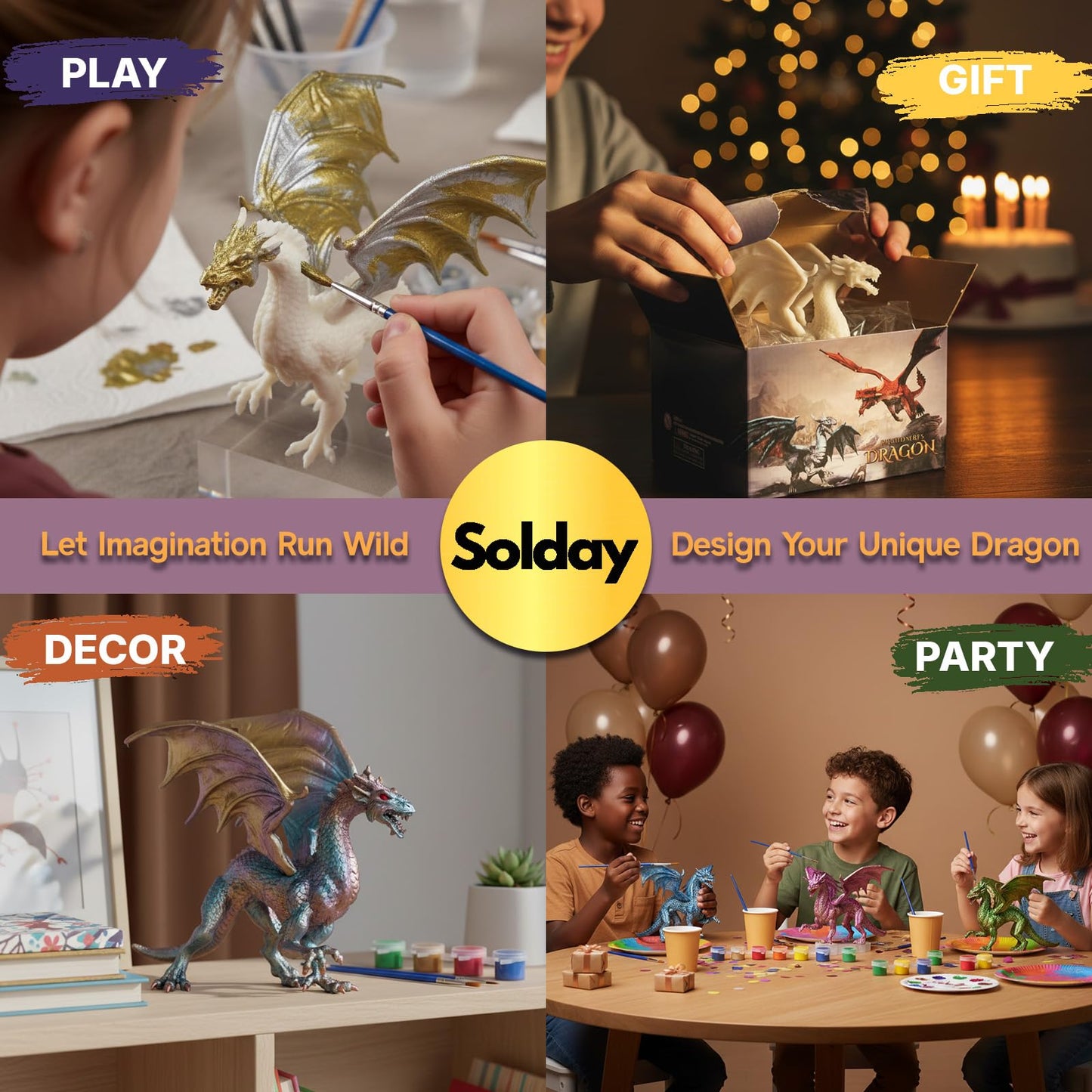 SOLDAY Dragon Toys Painting Kit – Paint Your Own Dragon Figurines (Ages 3-12)