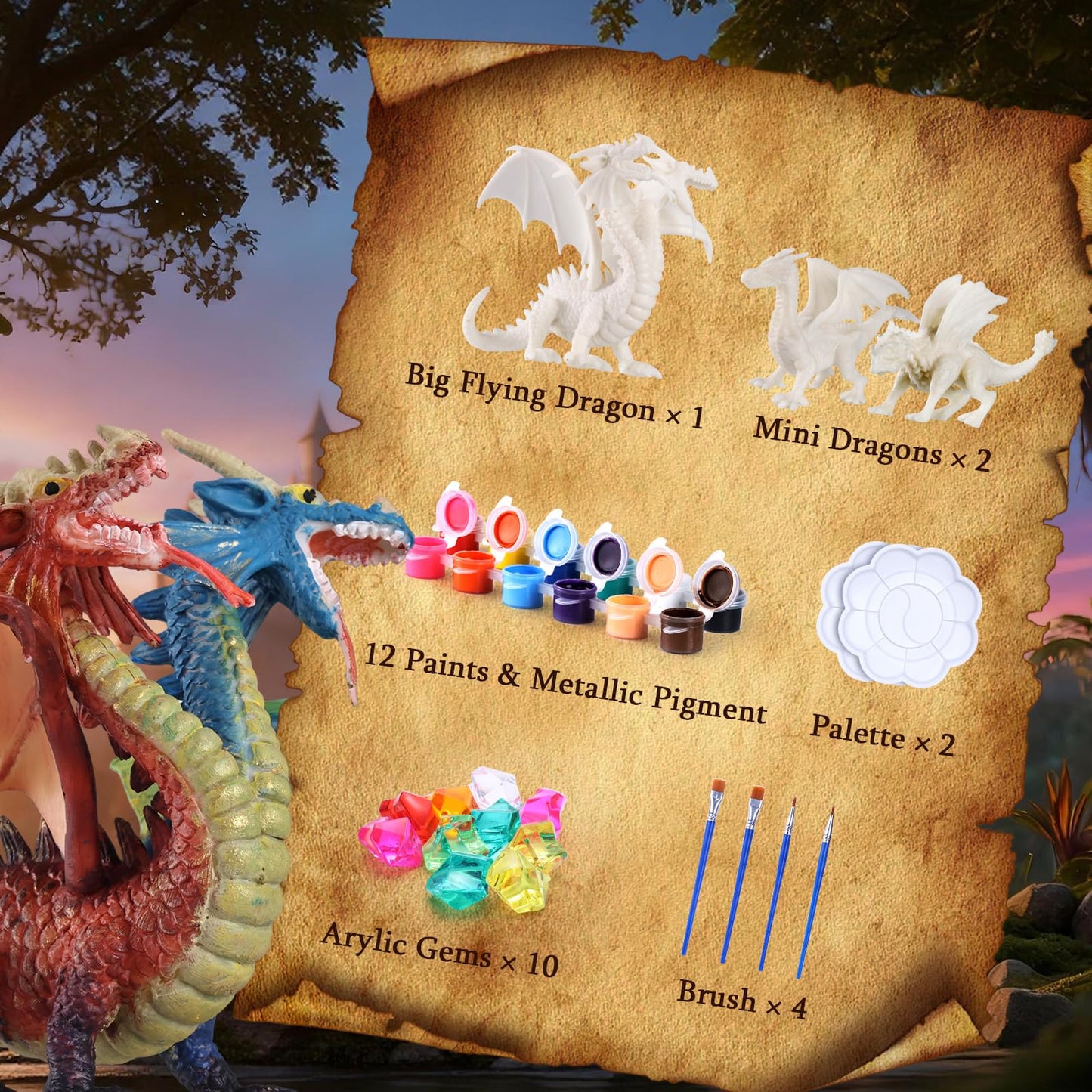 SOLDAY Dragon Toys Painting Kit for Kids – Paint Your Own Dragon Figurines | Creative Art Set