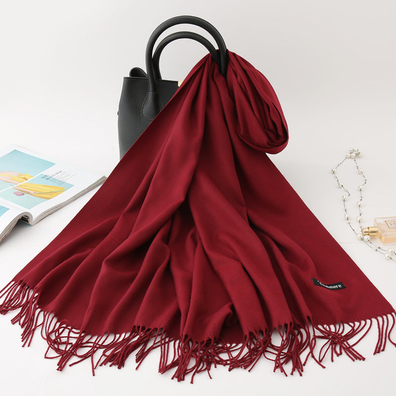 Luxury Solid Colour Tassel Scarf | Imitation Cashmere Shawl - Neomodest