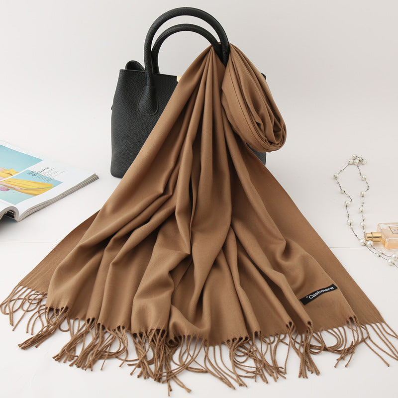 Luxury Solid Colour Tassel Scarf | Imitation Cashmere Shawl - Neomodest