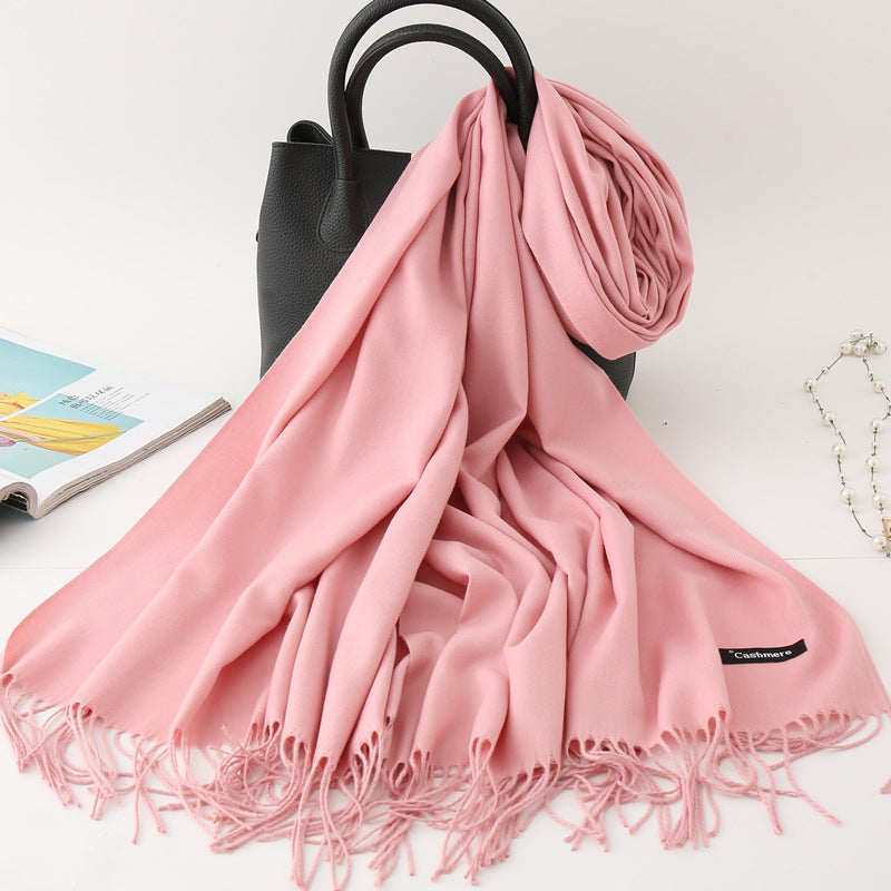 Luxury Solid Colour Tassel Scarf | Imitation Cashmere Shawl - Neomodest