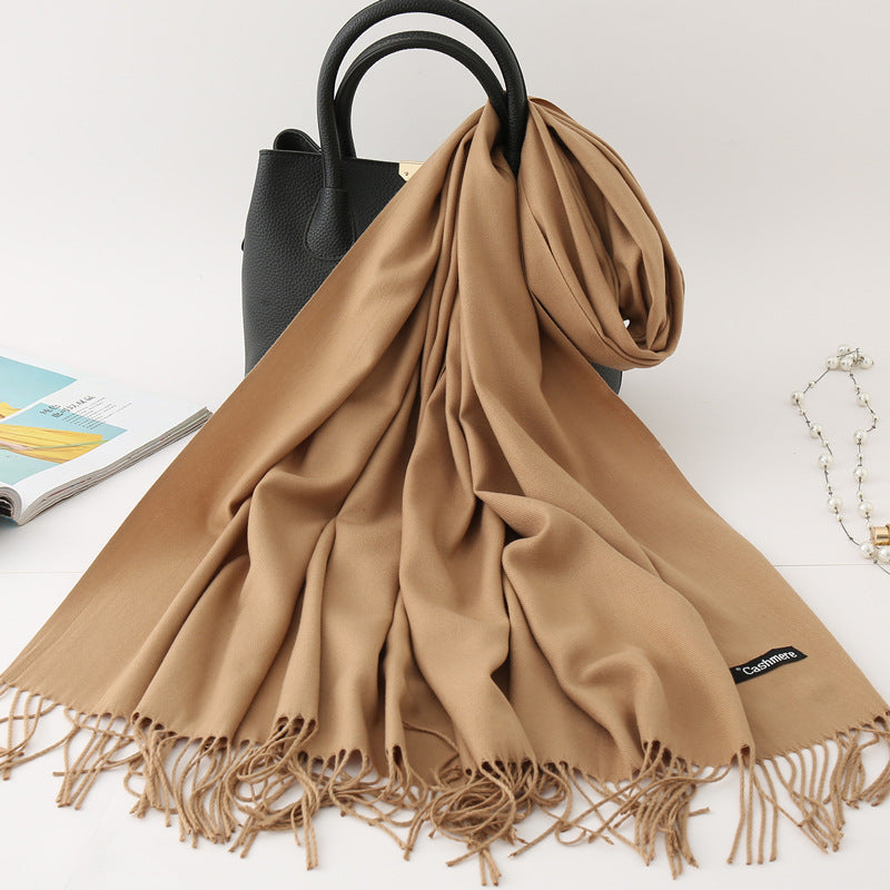 Luxury Solid Colour Tassel Scarf | Imitation Cashmere Shawl - Neomodest