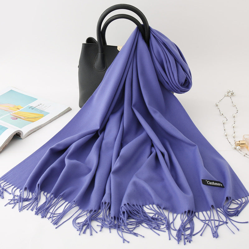 Luxury Solid Colour Tassel Scarf | Imitation Cashmere Shawl - Neomodest